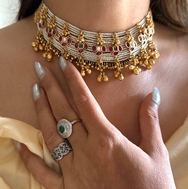 Rani pink floral white rajwada choker