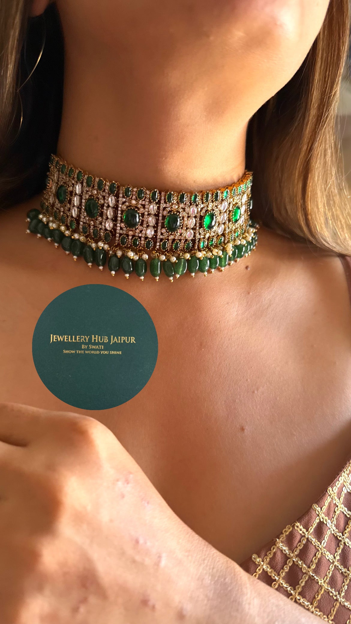 Karishma Emerald doublet moissanite choker