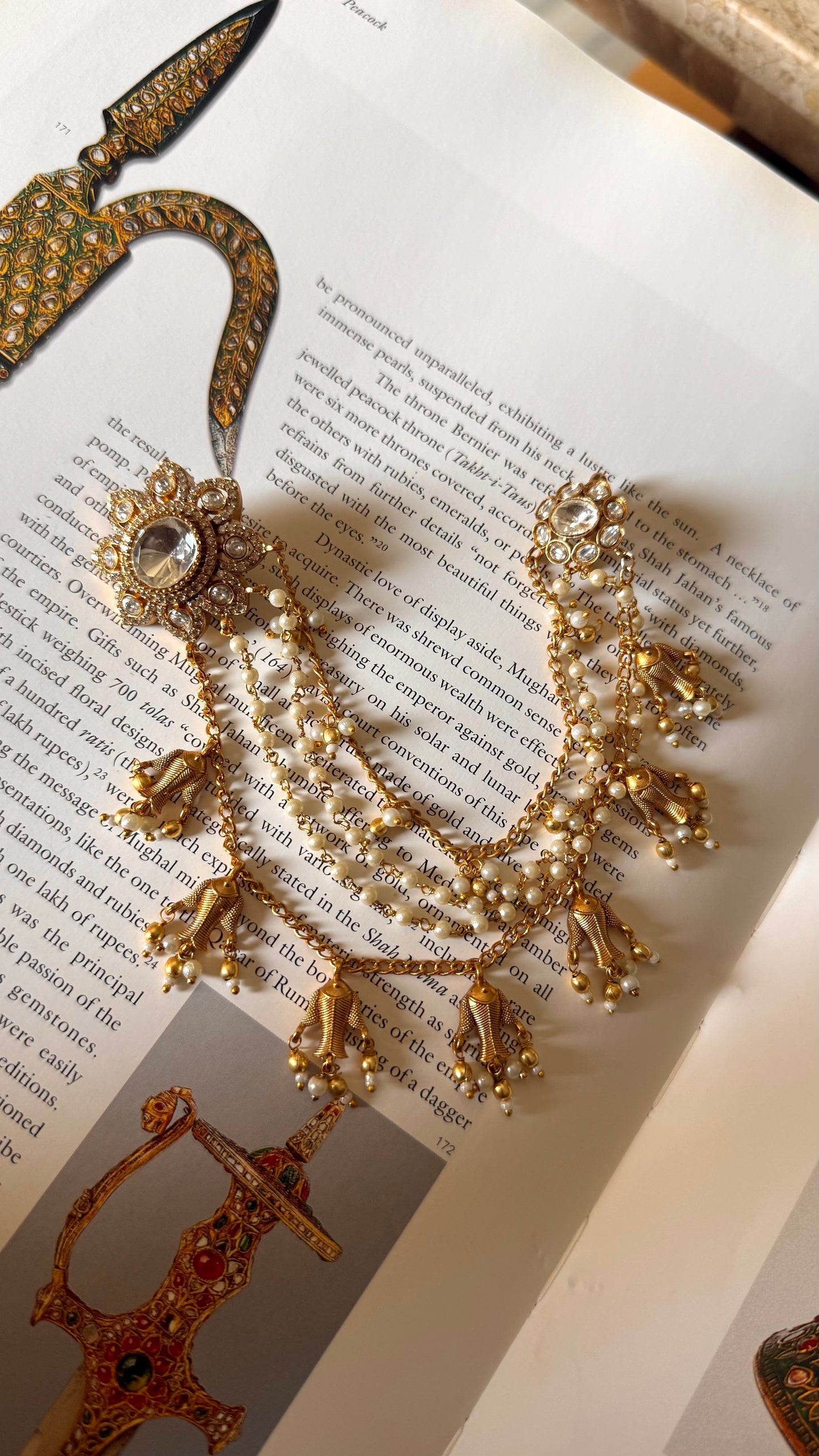 Floral studs attached with fish drops Kaanchain