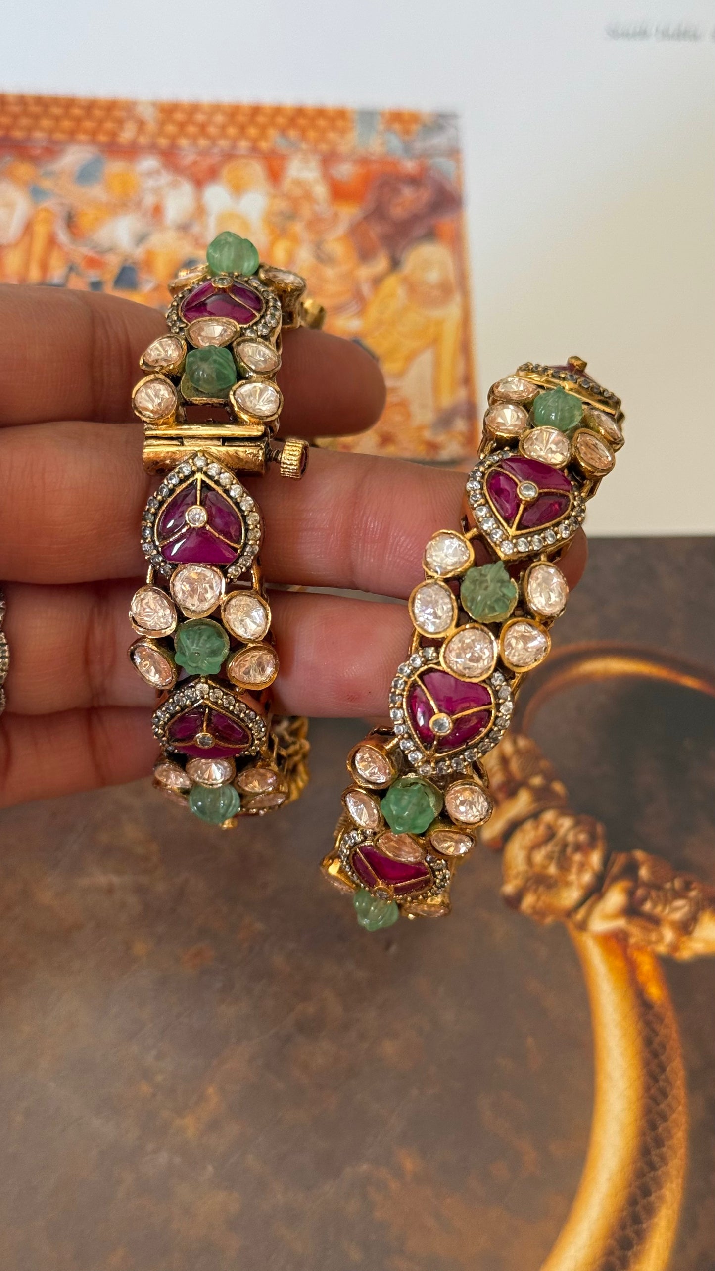 Mint & rani pink real moisssanite bangles