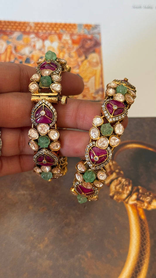 Mint & rani pink real moisssanite bangles