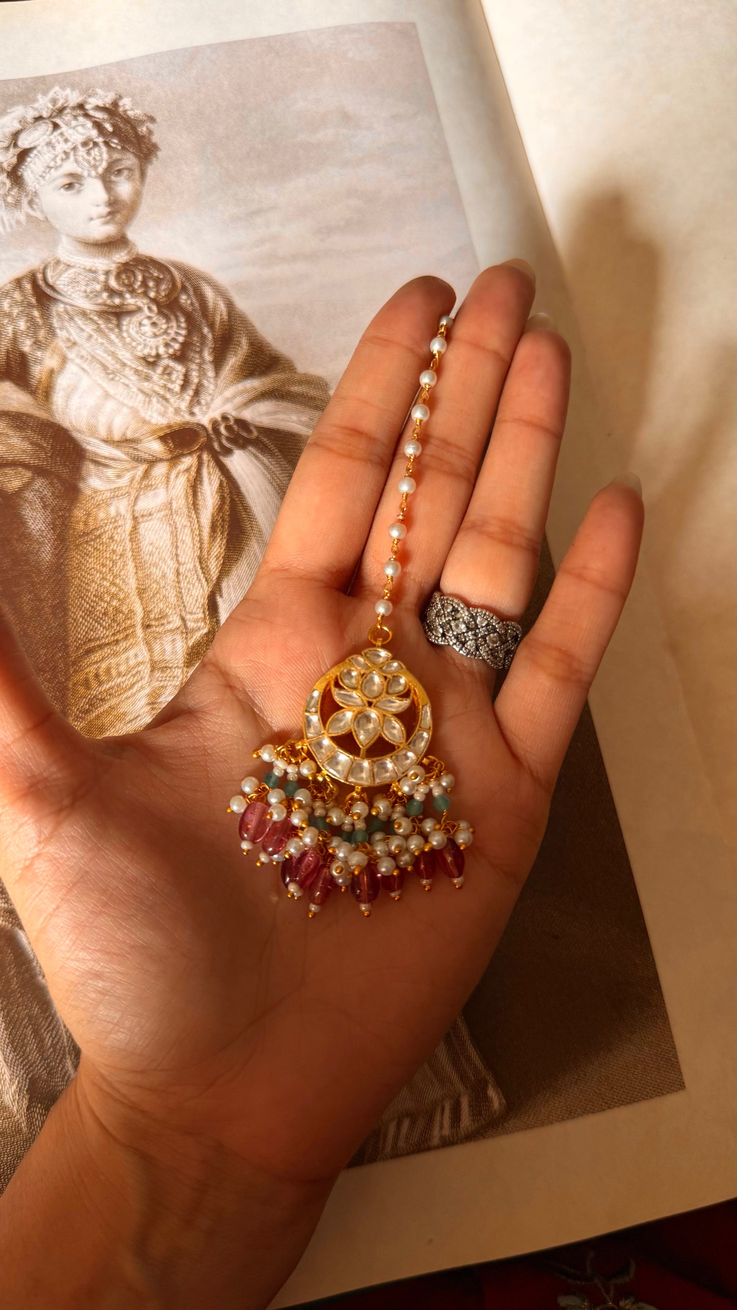 Moissanite lotus heritage maangtika