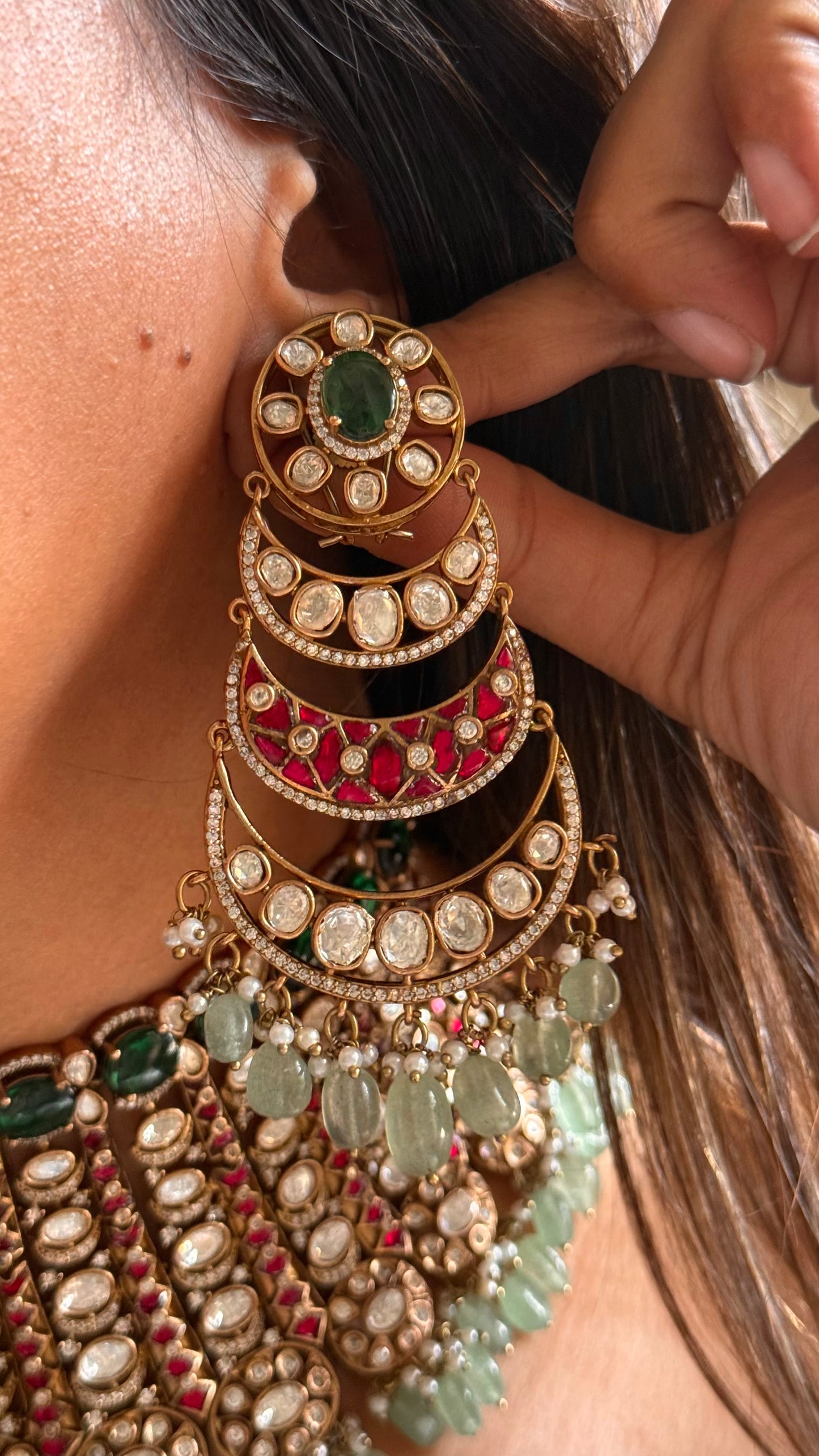 Emerald & Rani pink bridal Asia inspired statement choker (takkar work)