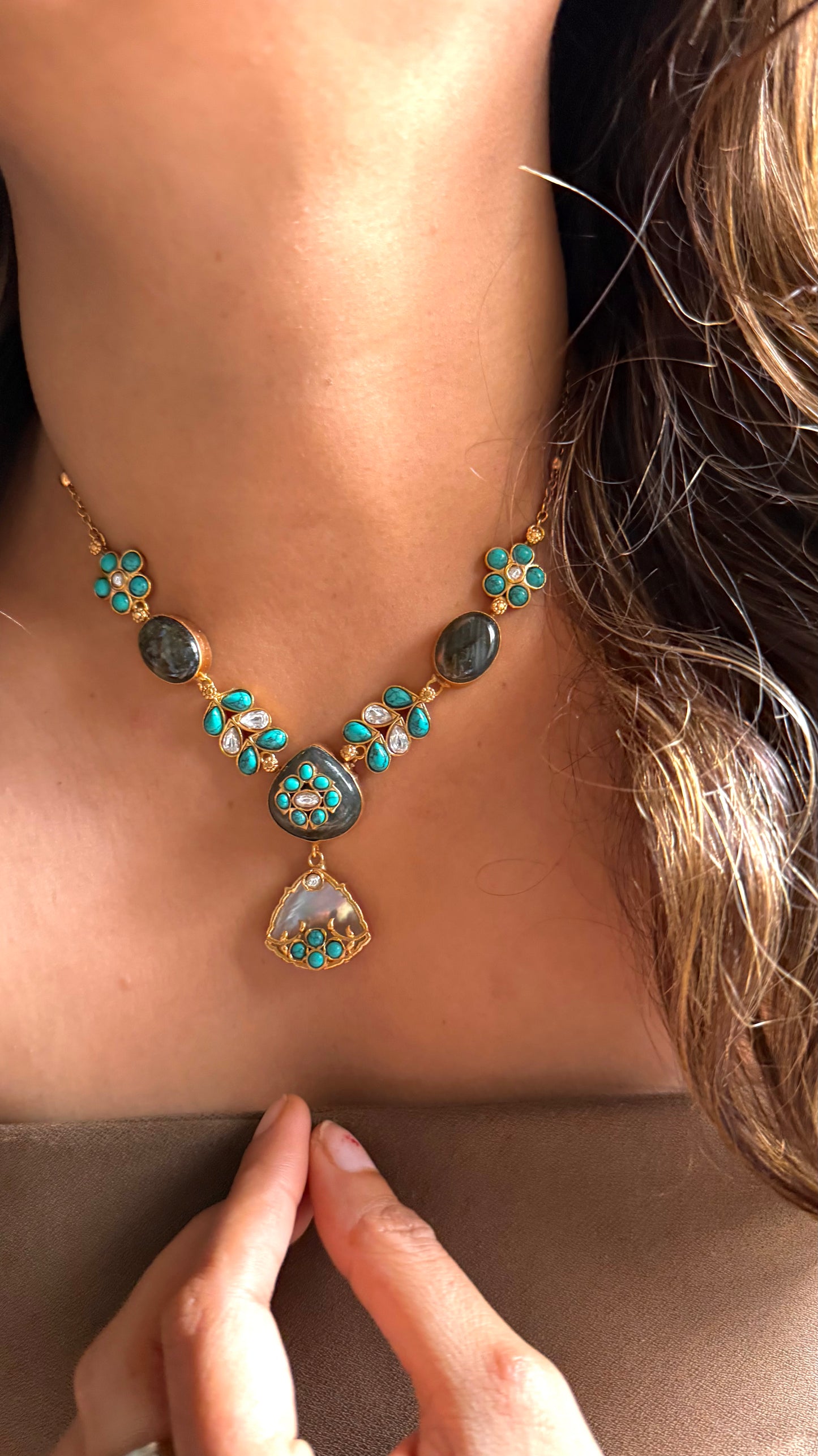 Granite & Firoza Amrapali statement necklace