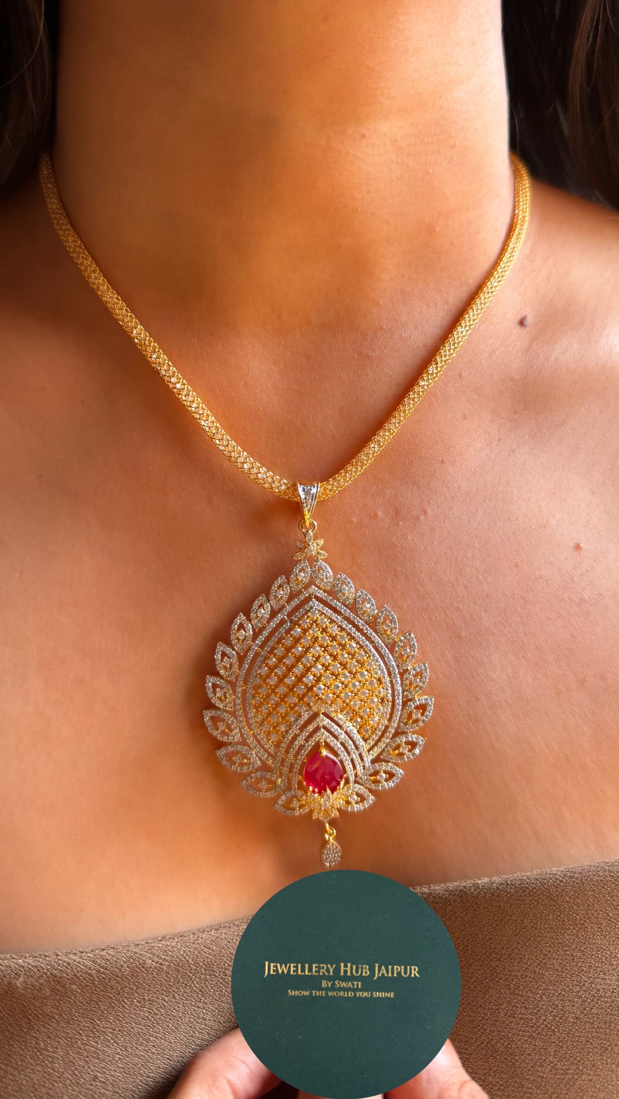 Ruby doublet stone diamond Pendant set
