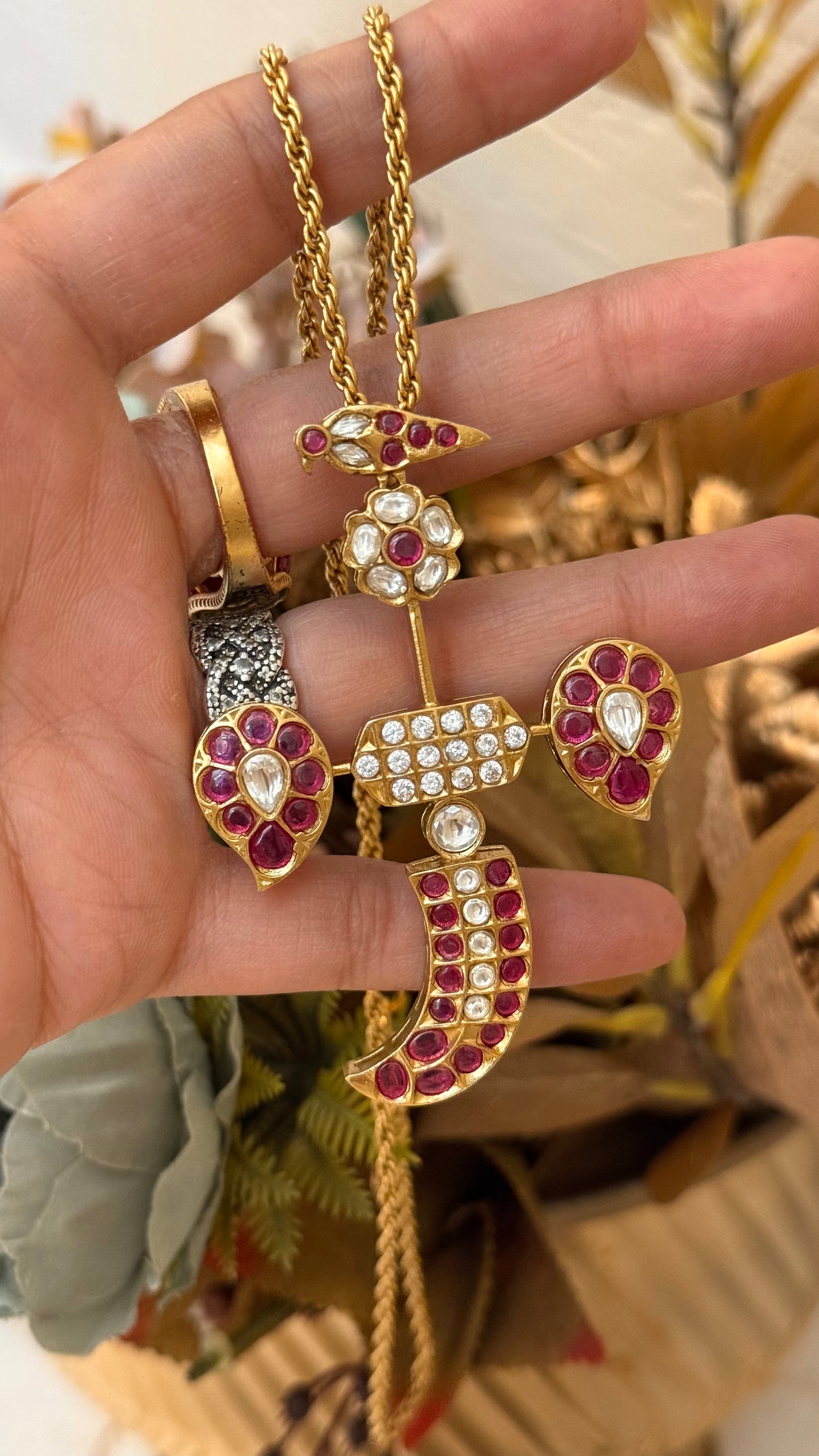 Ruby & Polki statement pendant set