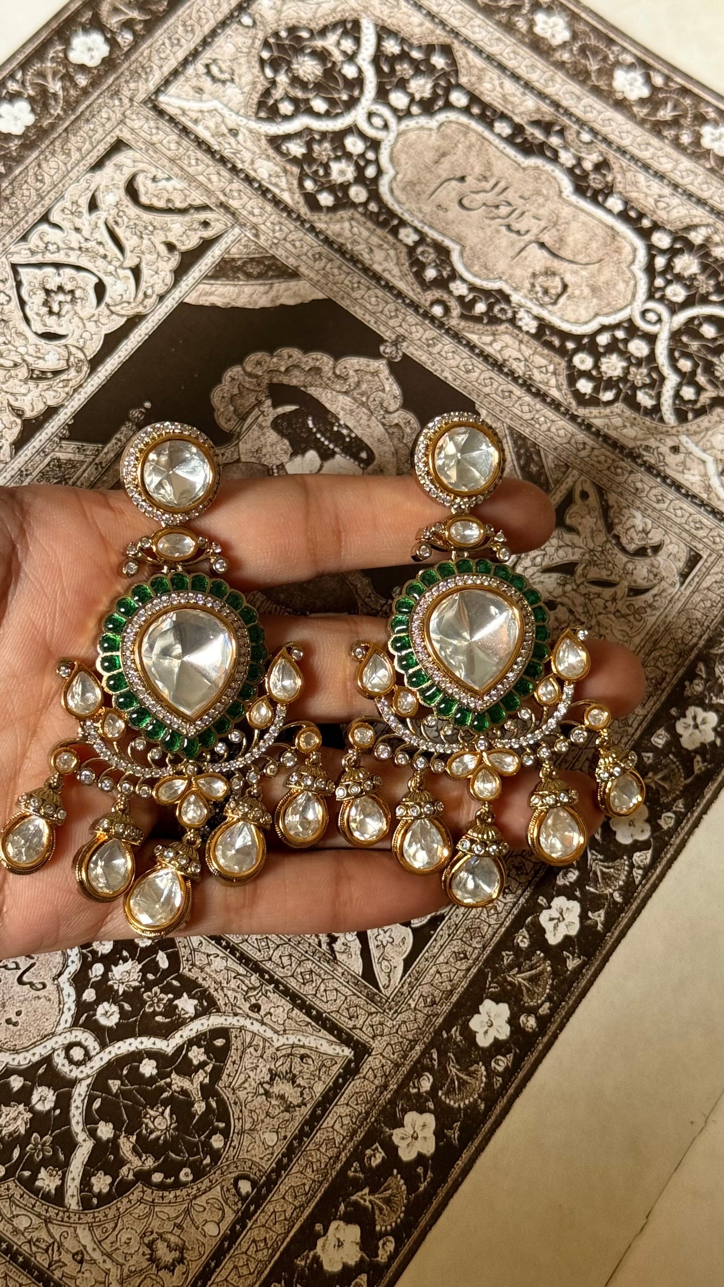 Emerald moissanite polki danglers