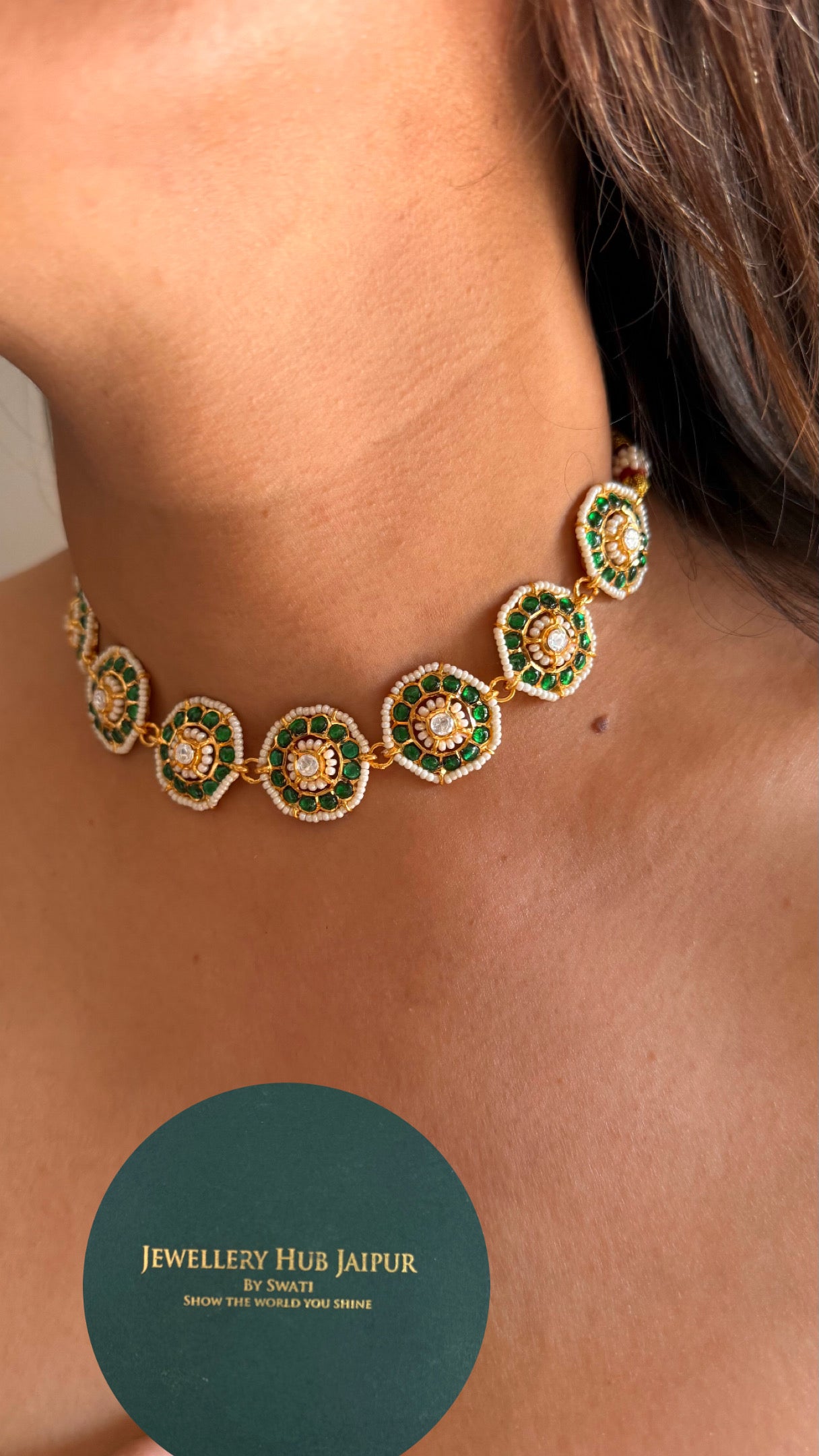 Emerald Paachi Kundan choker with earrings