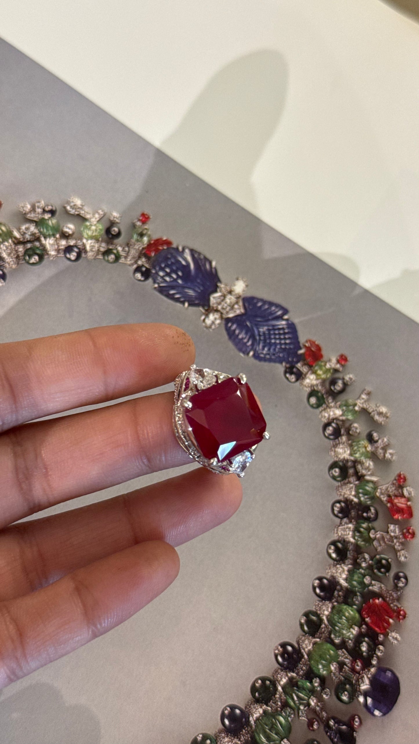 Ruby enamel diamond designer, cocktail ring