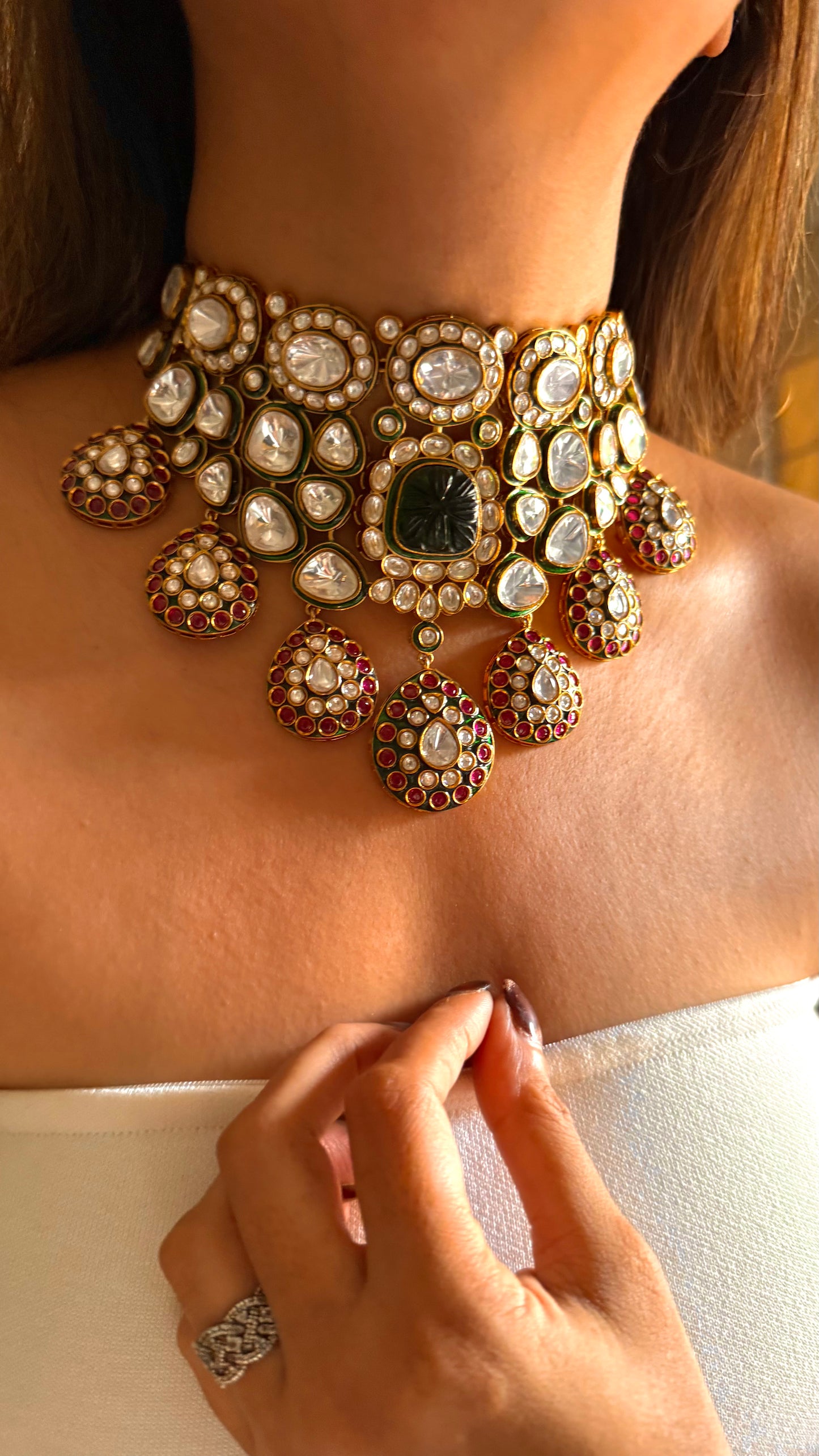 Shikha Emerald meenakari doublet & ruby polki choker
