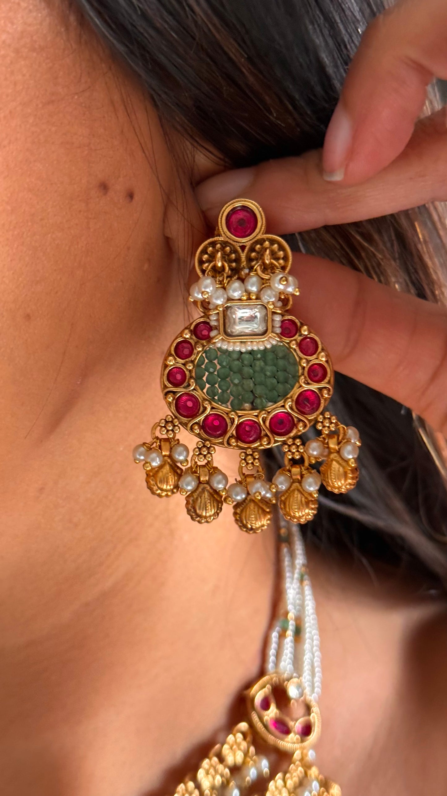 Rajwadi rani pink Chandbali piroyi necklace