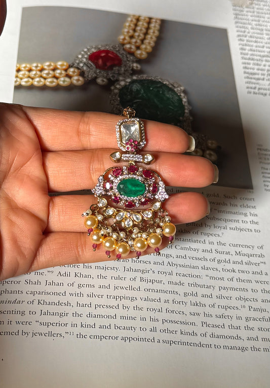 Emerald and rani pink victorian maangtika