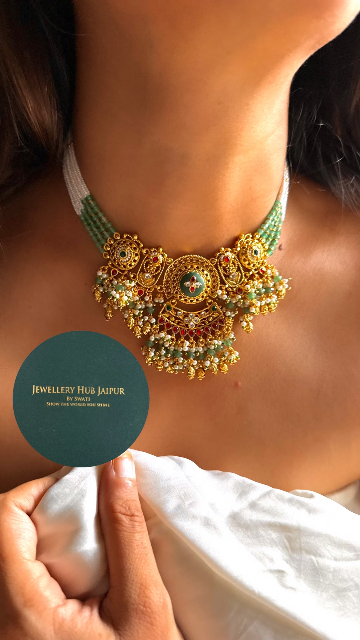Minimal handmade heritage polki rajwada choker set