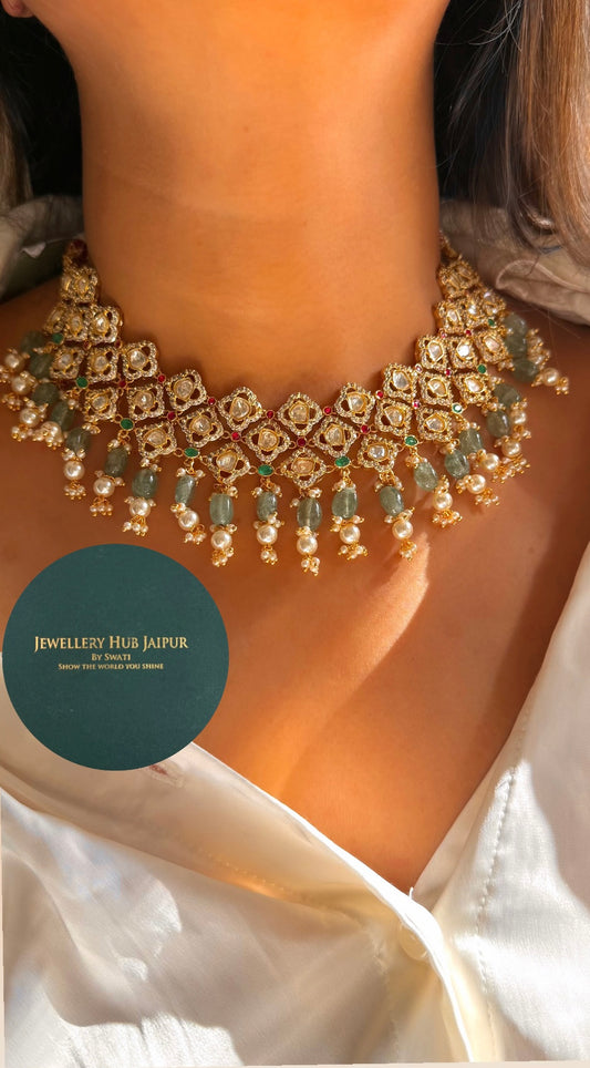 Real moissanite rani pink & strawberry drops necklace