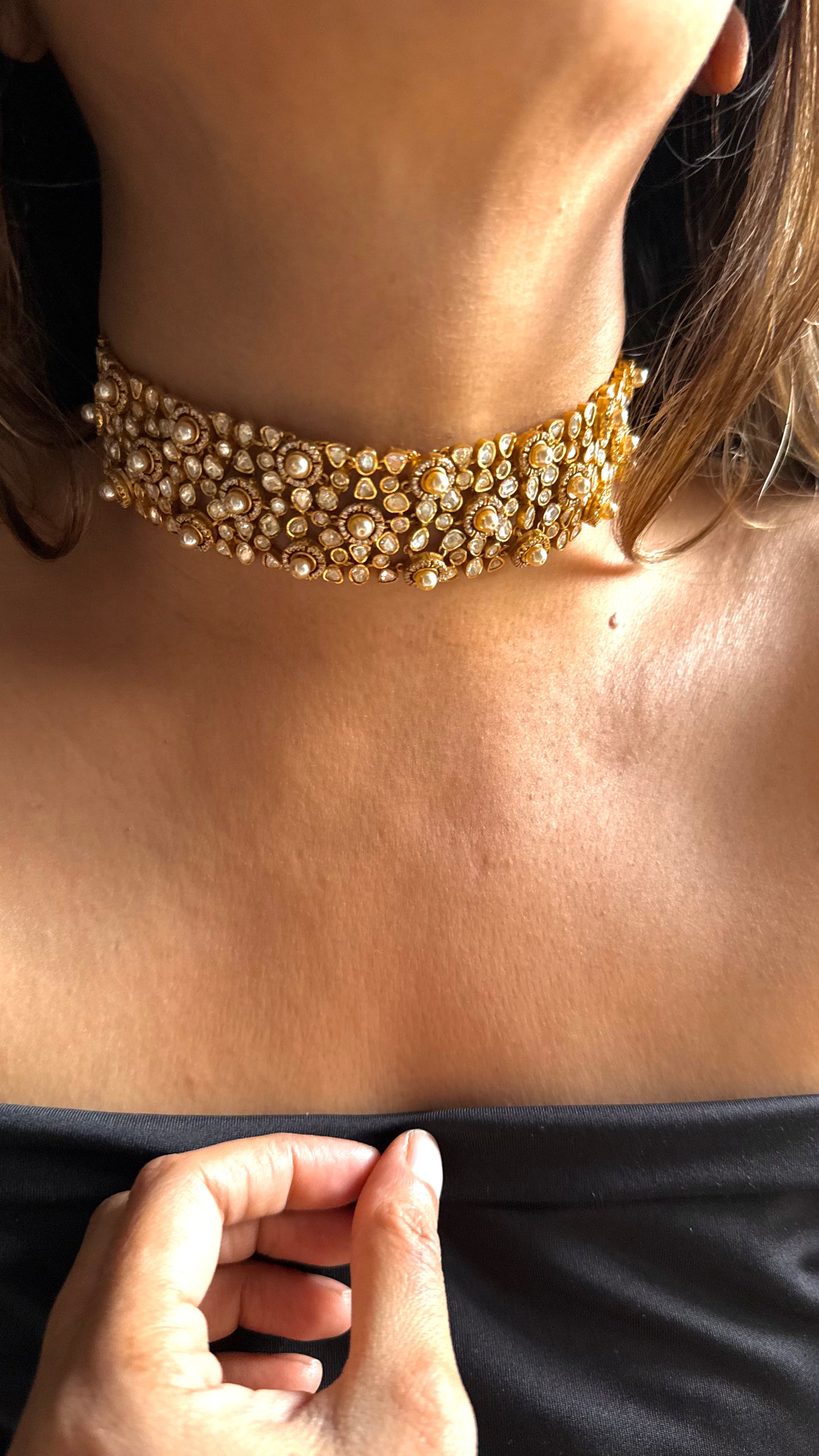 Pearl Real Lv Polki statement choker
