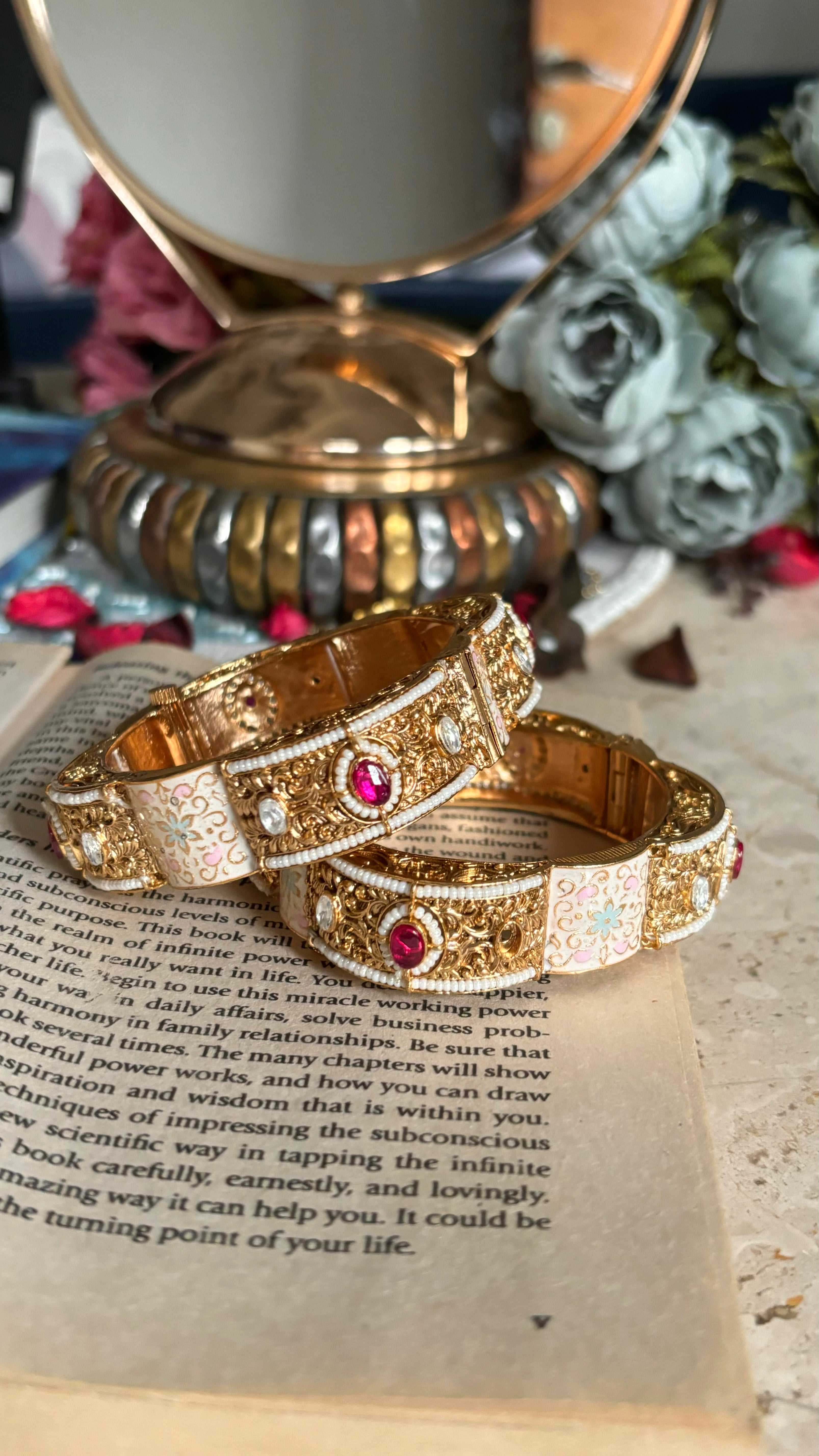 Square shape, Meenakari and Ruby bangles