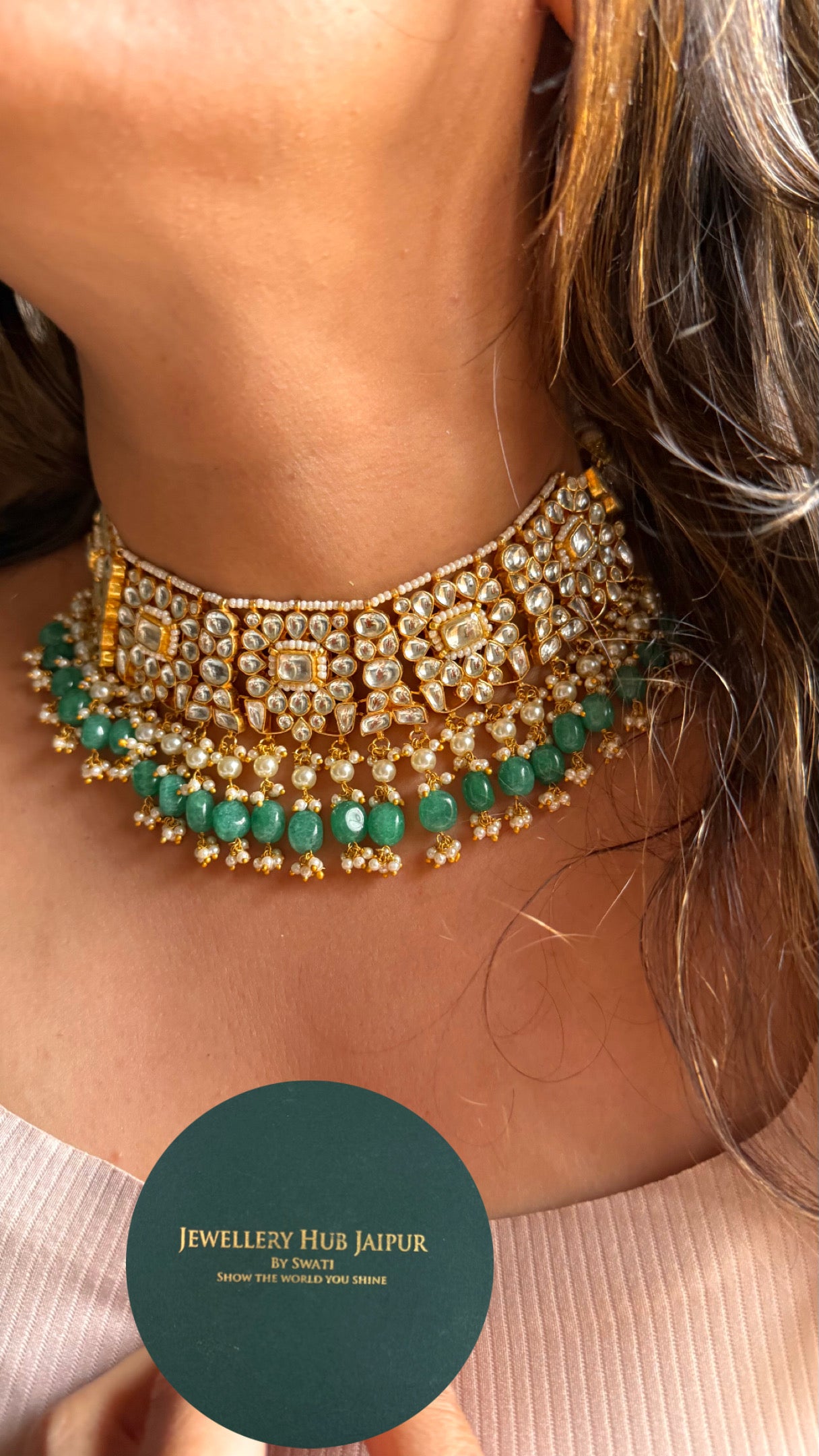 Handmade jadau with strawberry drops designer choker necklace