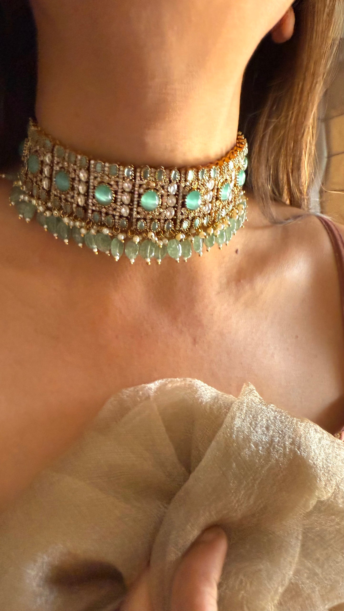 Karishma mint doublet Moissanite choker