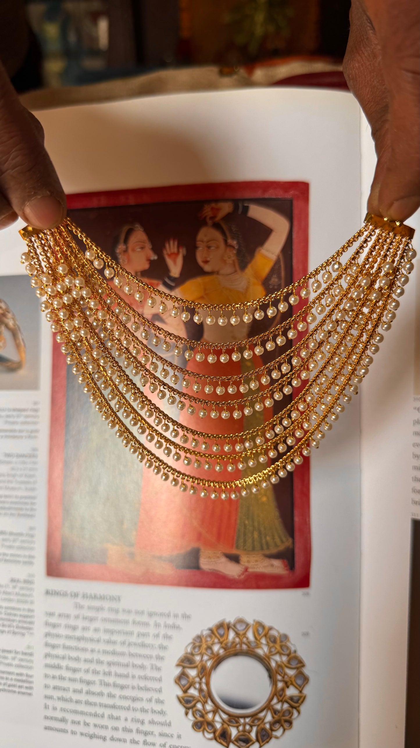 Seven layer gold ear chain with small pearls