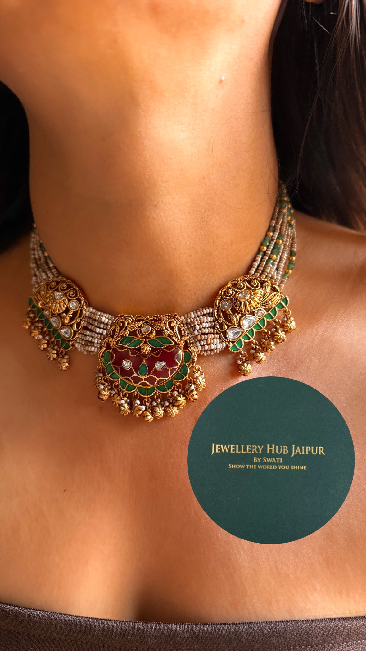 Royal Aviary emerald & ruby Inlay rajwada Necklace Set
