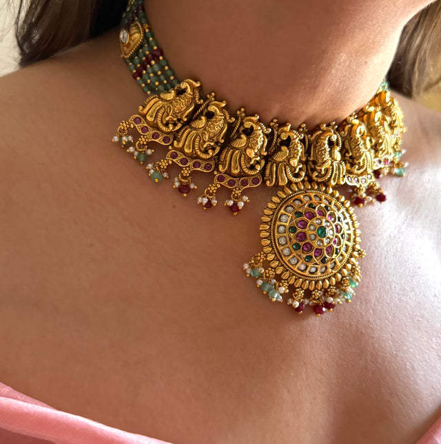 Ruby & emerald Moissanite rajwada set