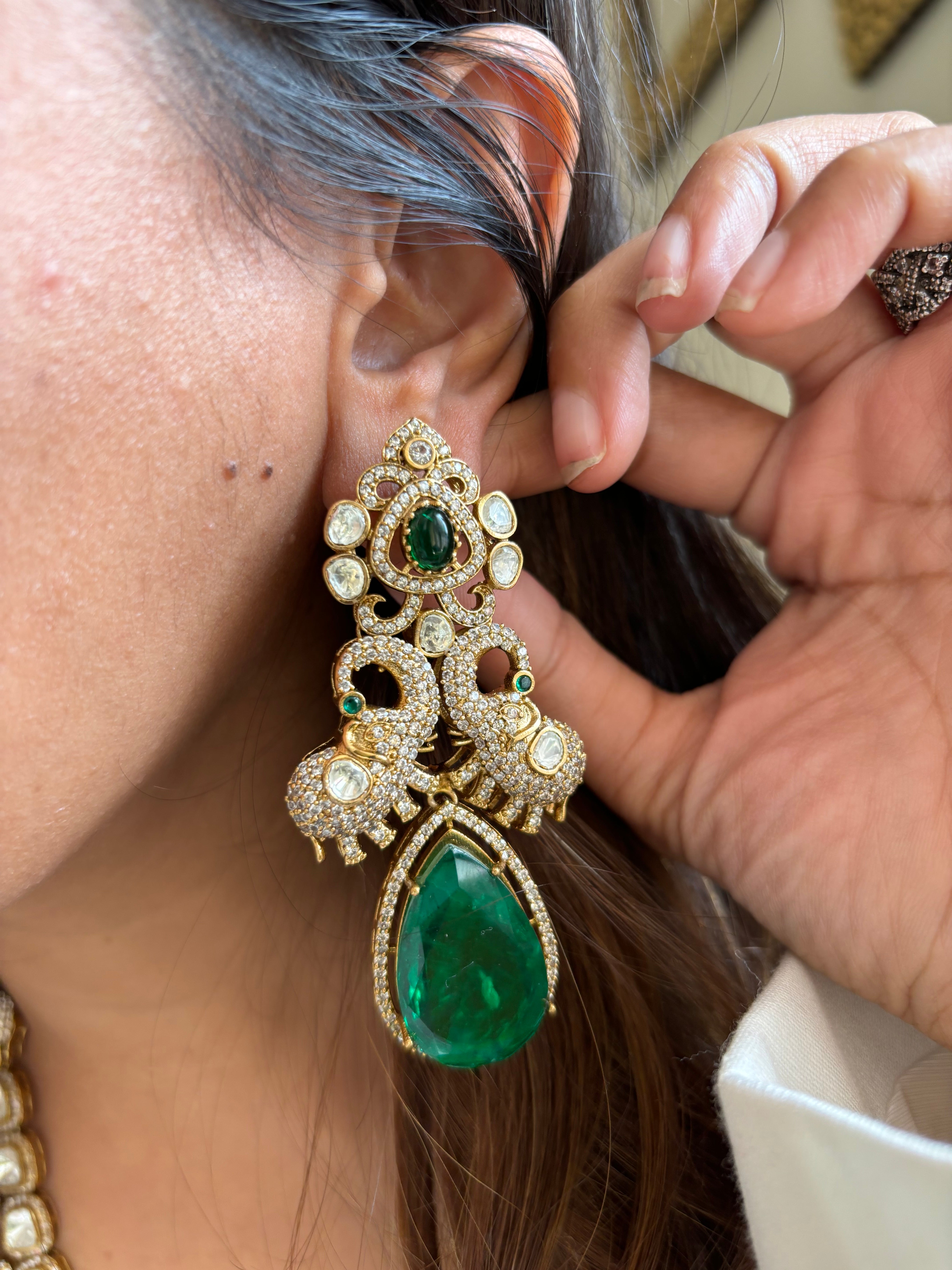 Three layered emerald Doublet rani haar