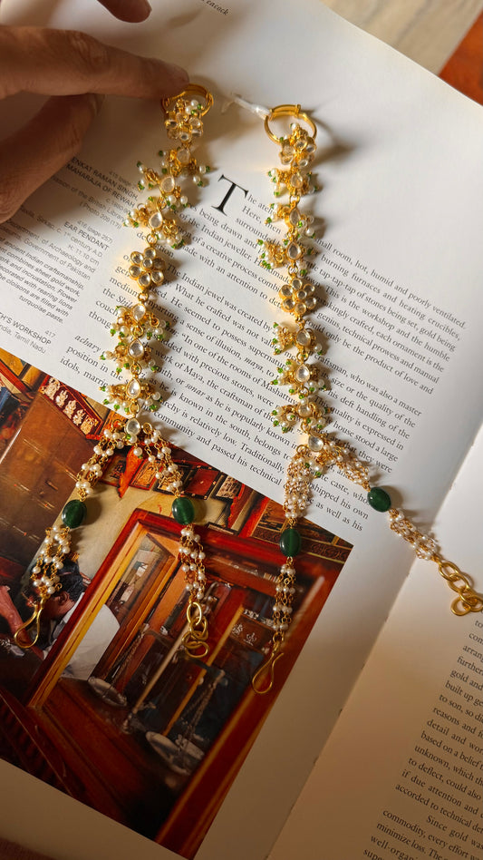 Paachi Emerald & kundan hath phool