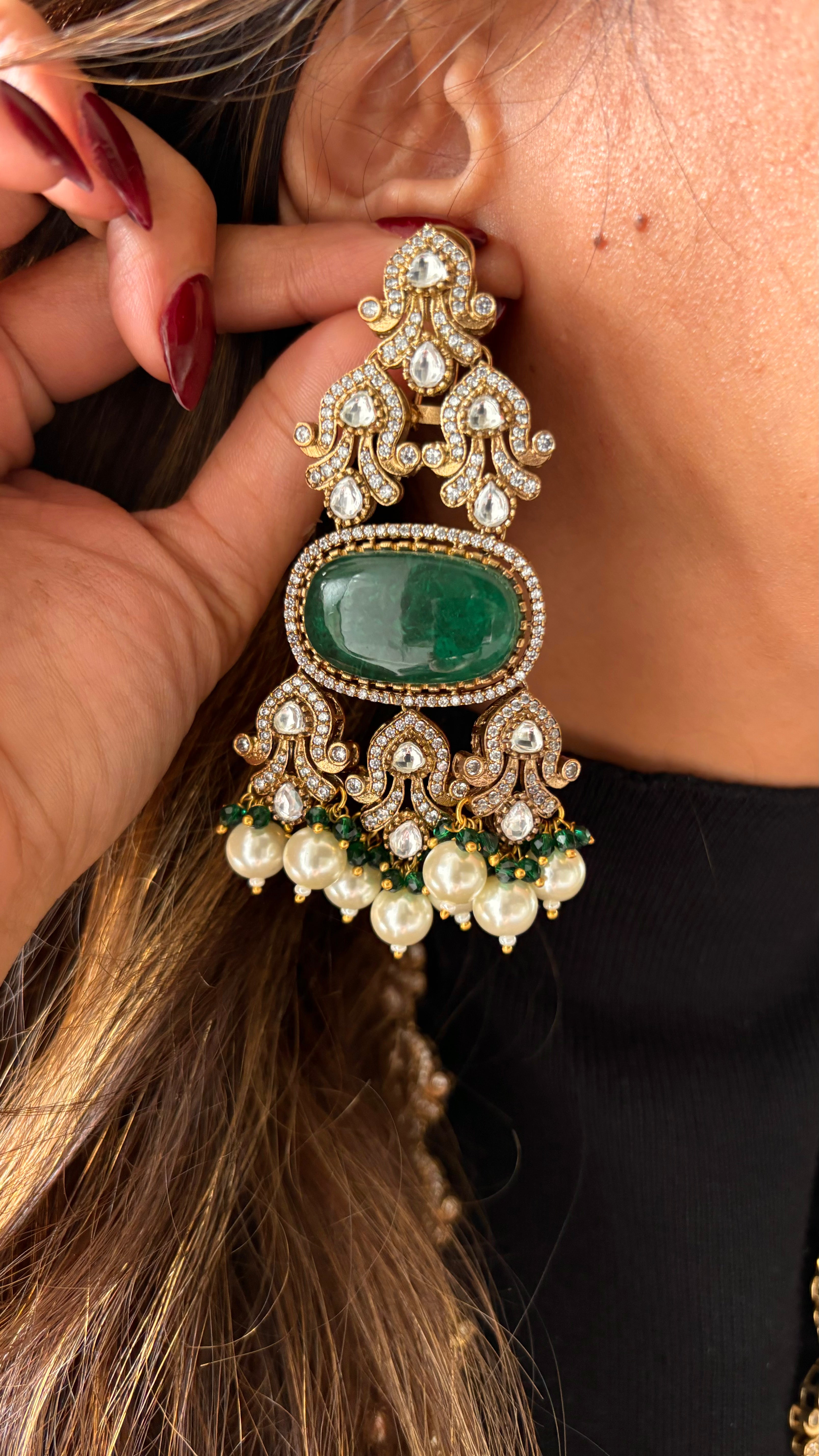 Emerald polki triple line rani haar