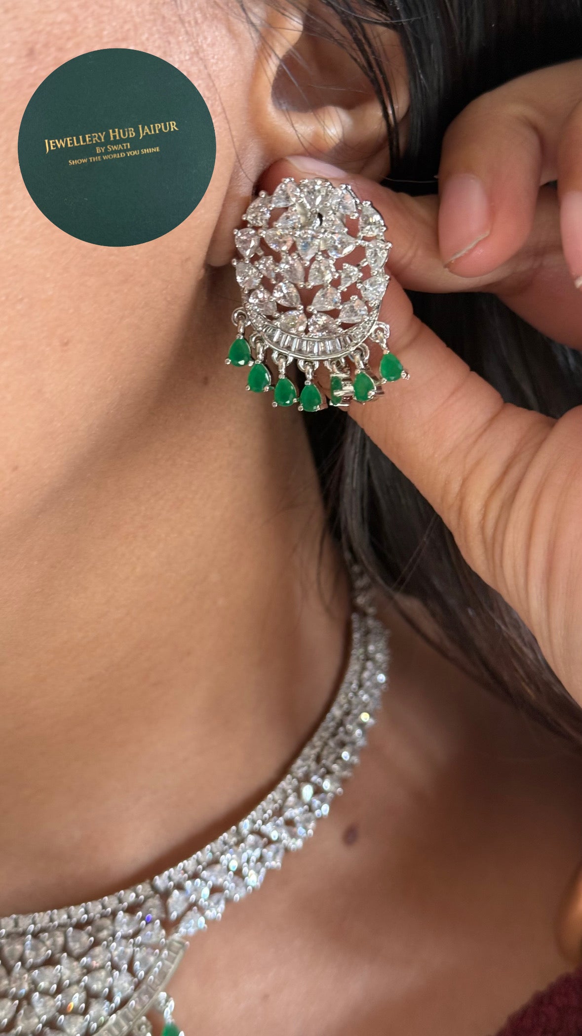 Minimalist cz diamond emerald drop necklace