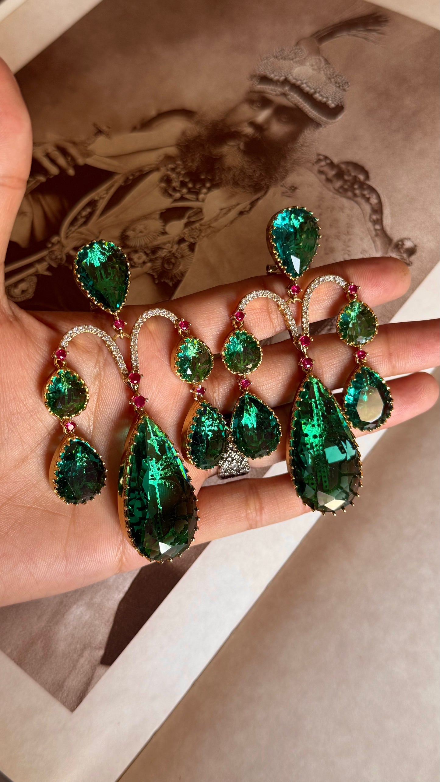 Sabhyasachi inspired emerald & ruby danglers