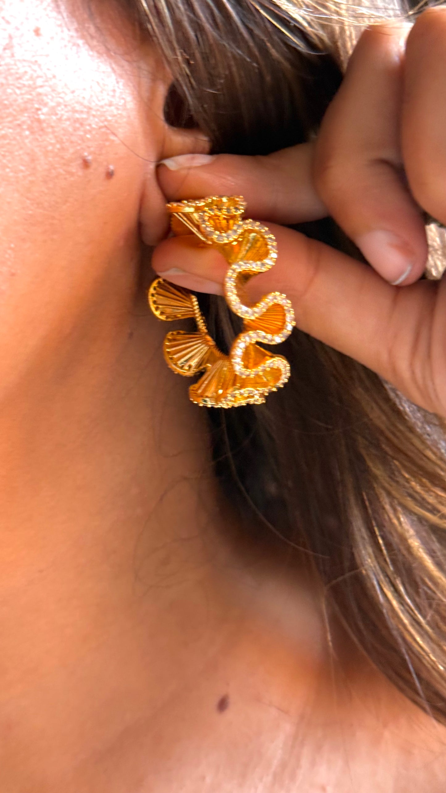 24kt Dubai Gold inspired Noodle loops with diamond detailing