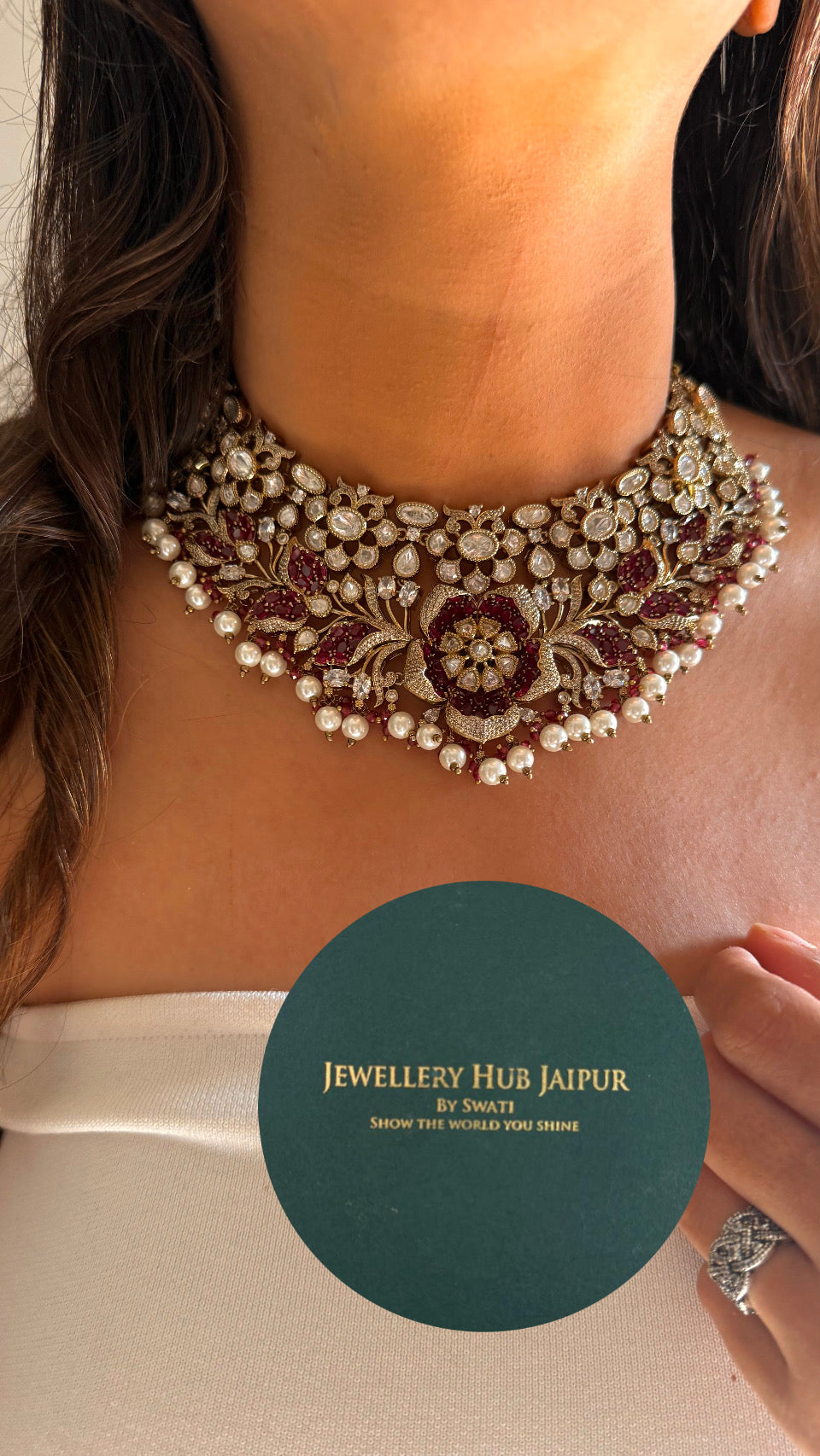 Ruby floral takkar work desigmer collar necklace