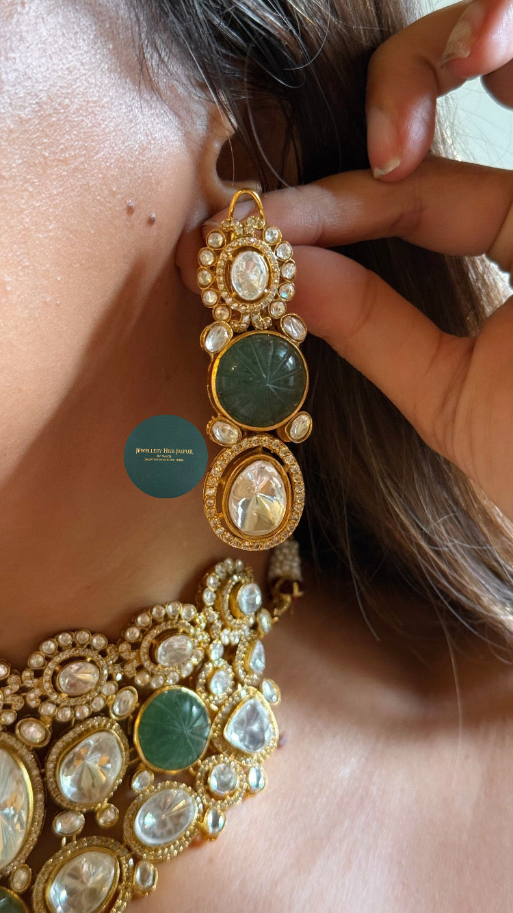 Shades of green polki choker necklace set