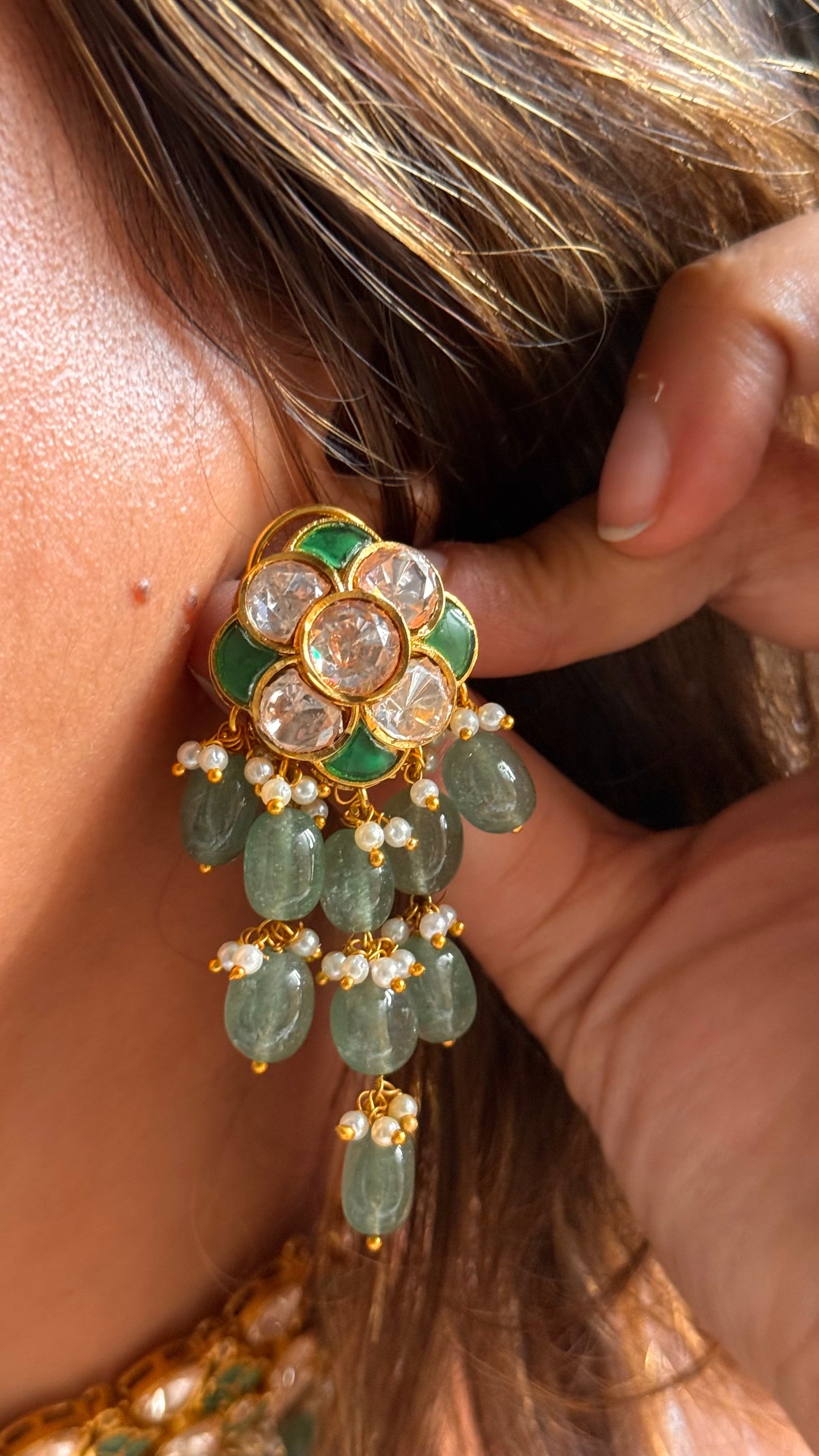 Paachi jadau mint pear detailing choker Necklace