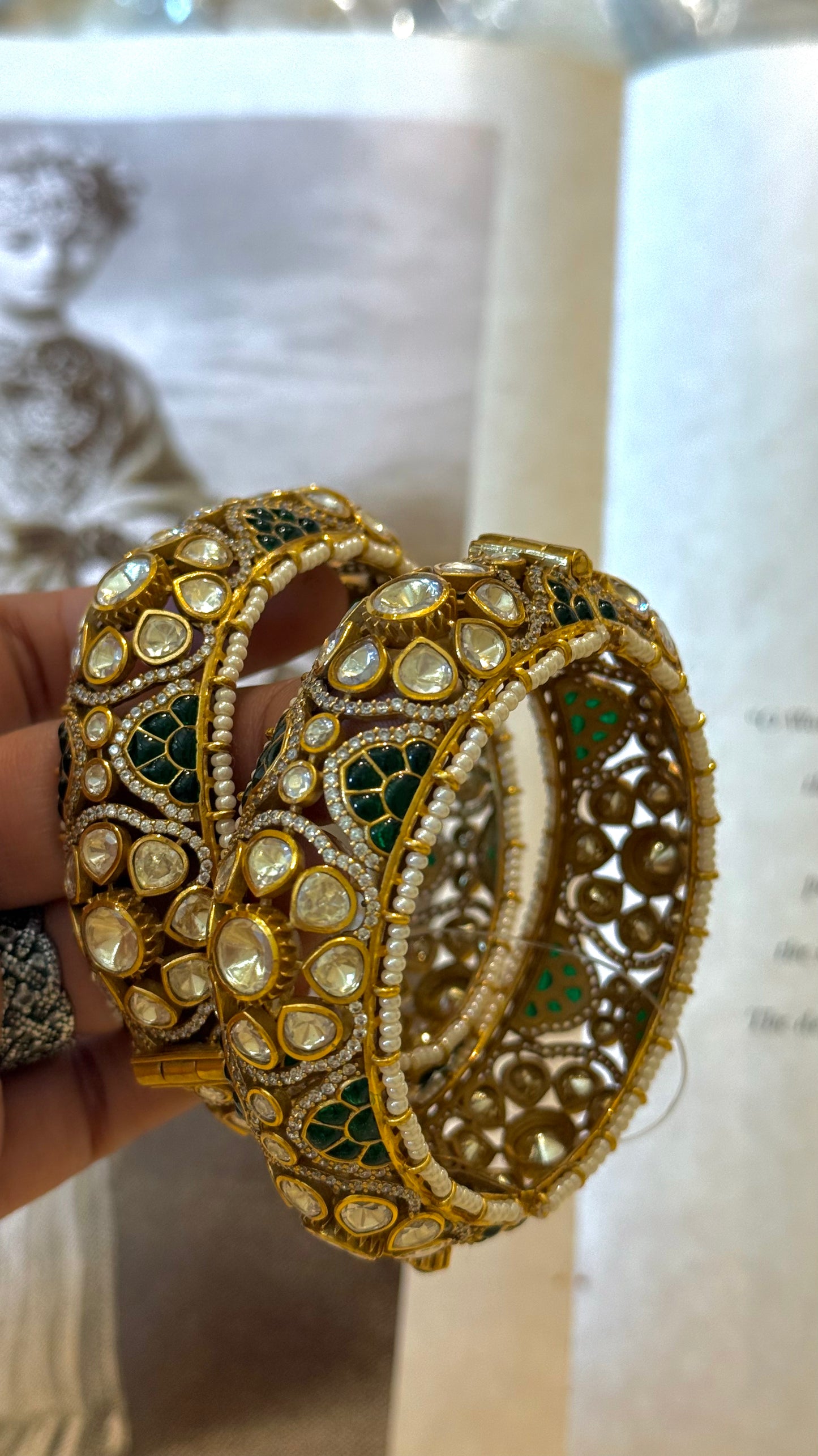 Emerald real Moissanite polki bangles