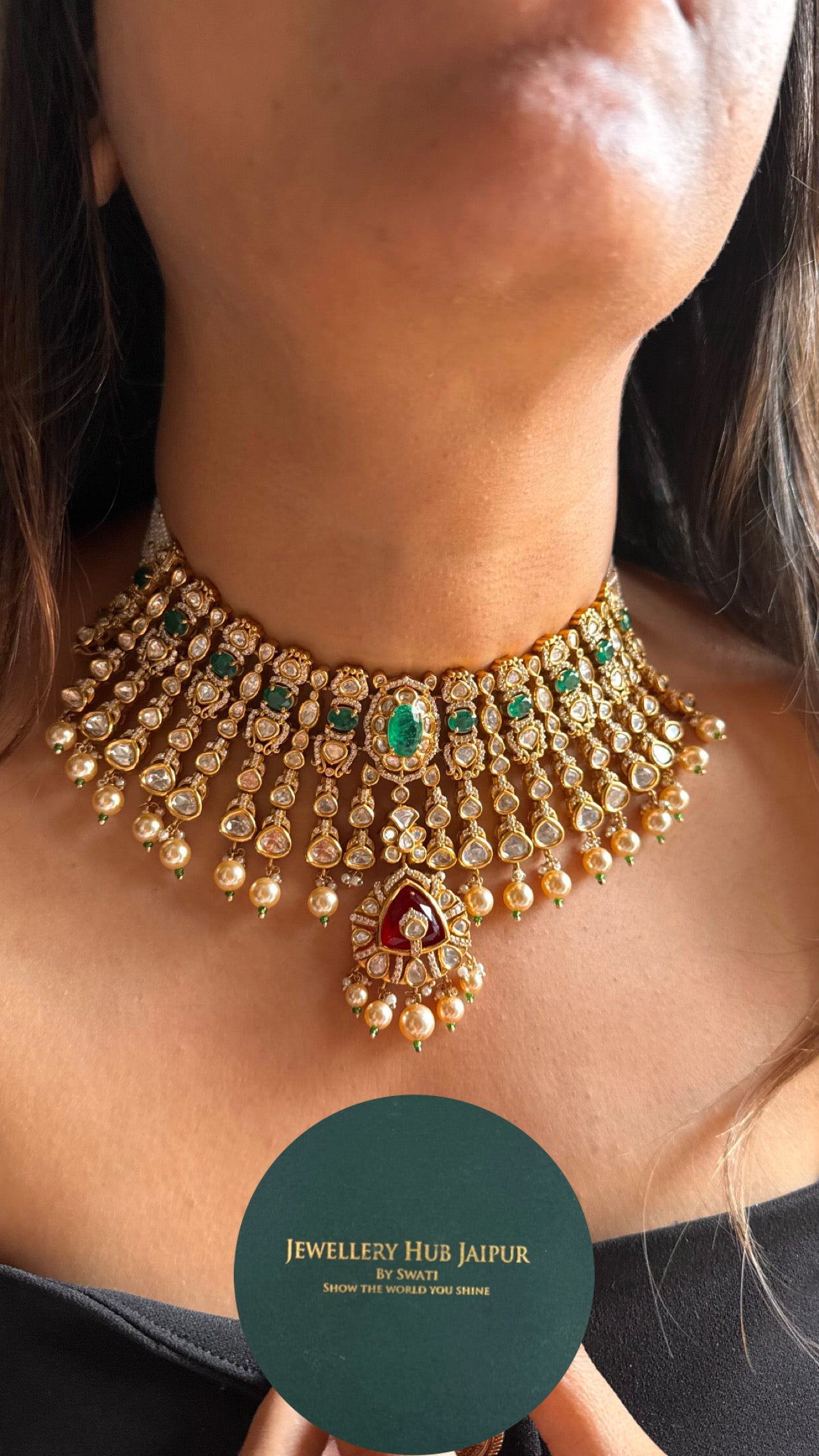 Ruby with emerald doublets  bridal Necklace