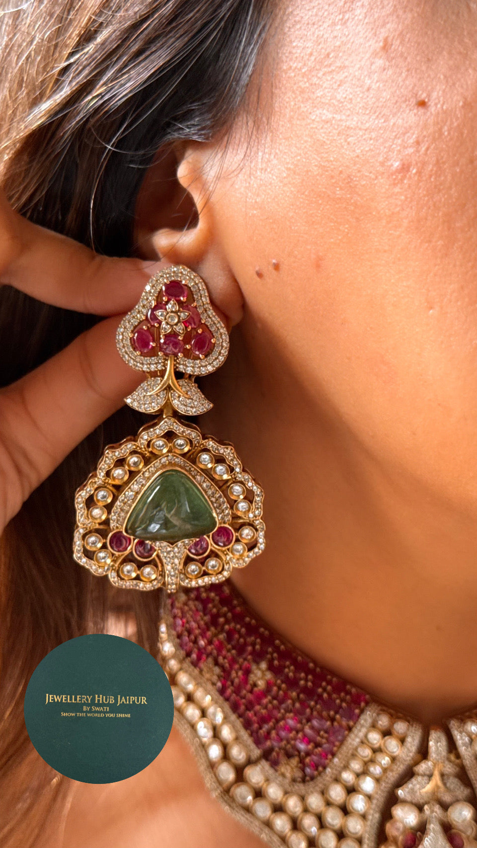 Raniwala inspired mint panna moissanite choker set