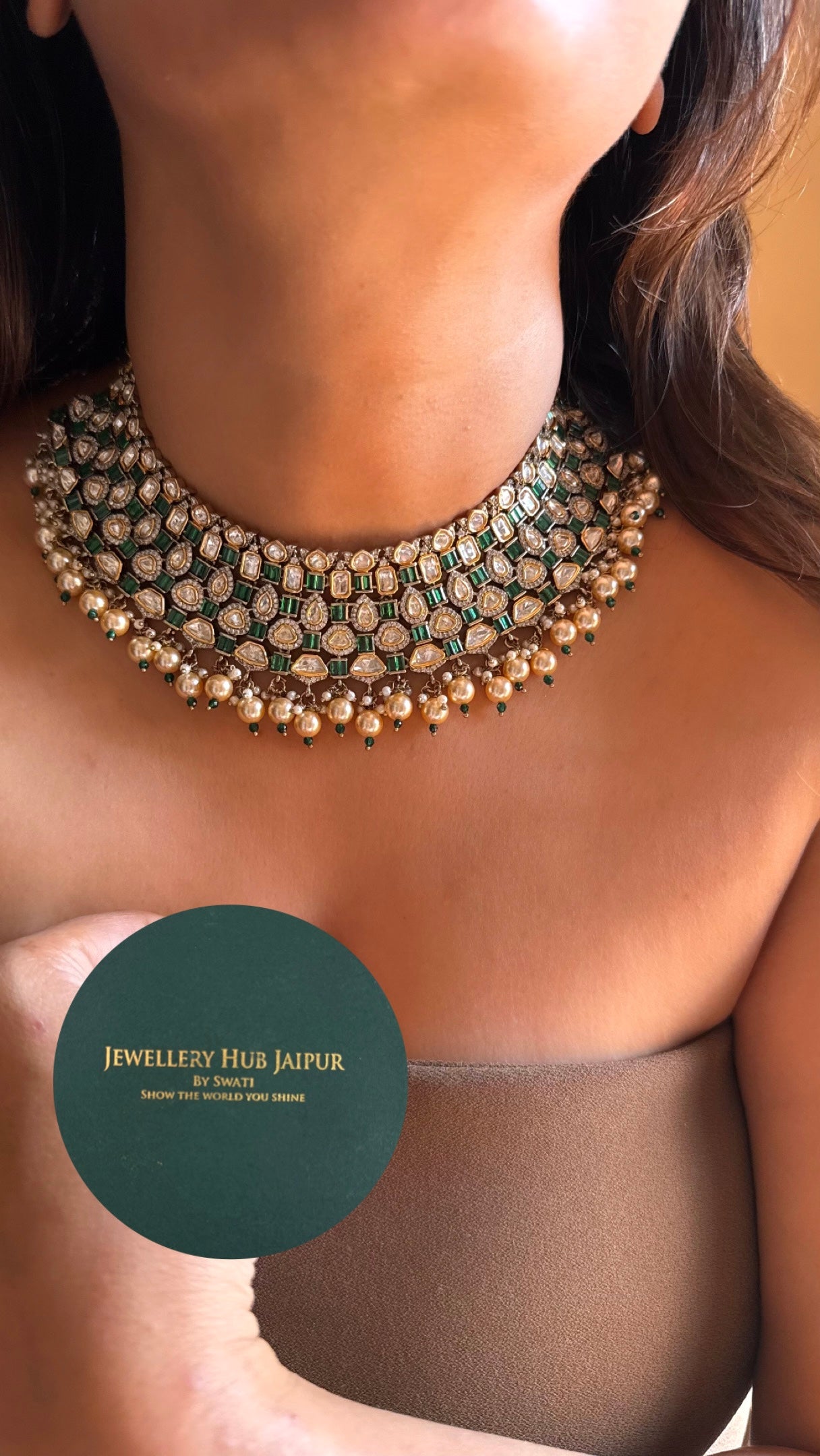 Emerald real moissanite with drops choker set