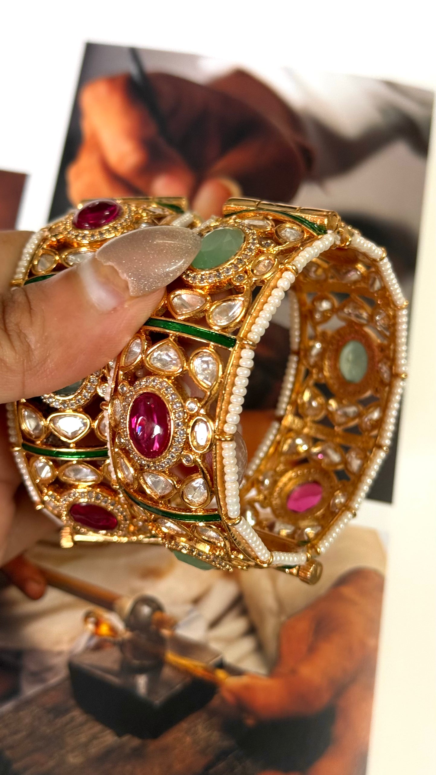 Mint & ruby openable bangle