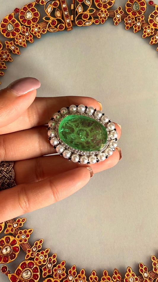 Mint white pearl adjustable ring