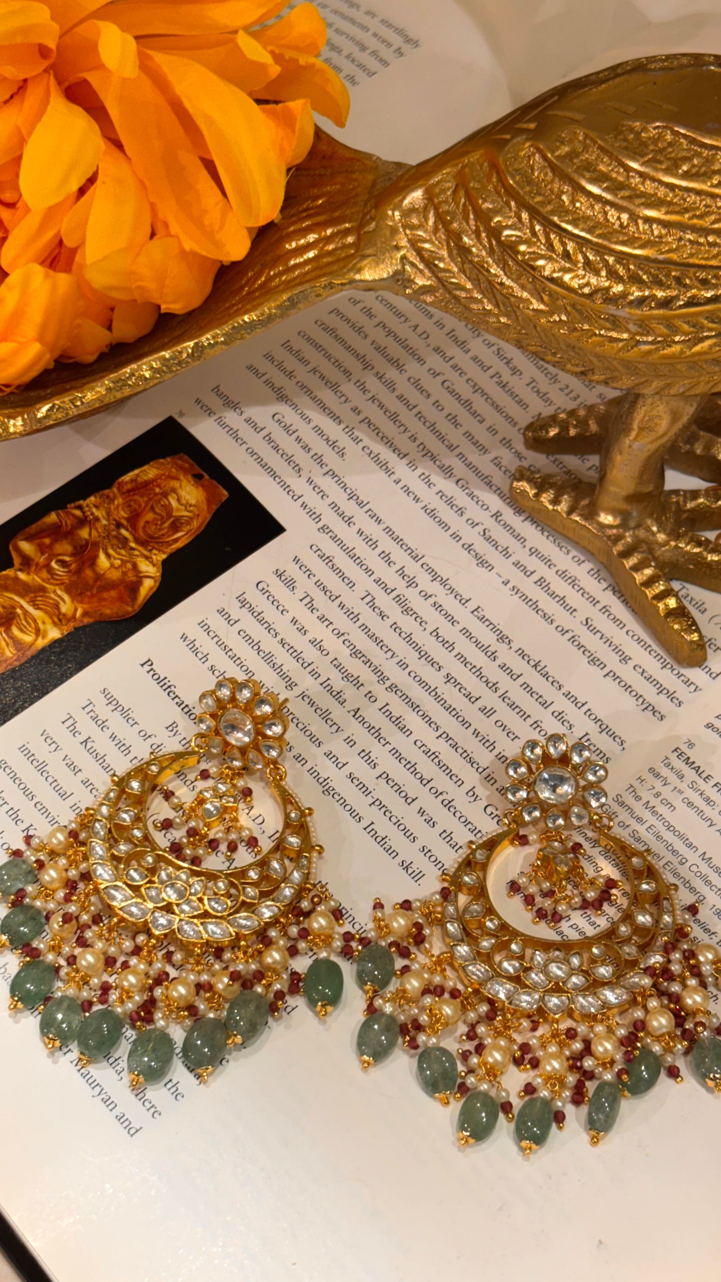 Ruby paachi chandbali with mint strawberry drops earrings