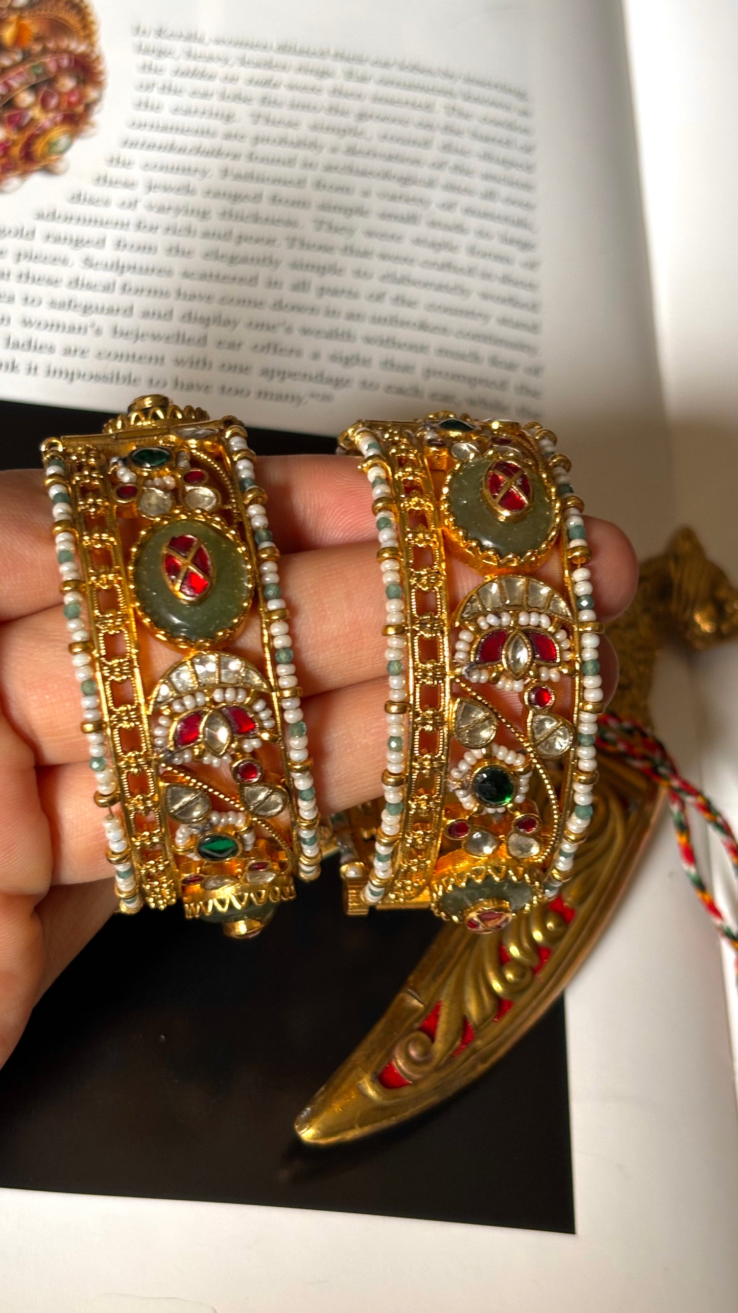Designer mint inlay Handmade Paachi Jad openable Bangles