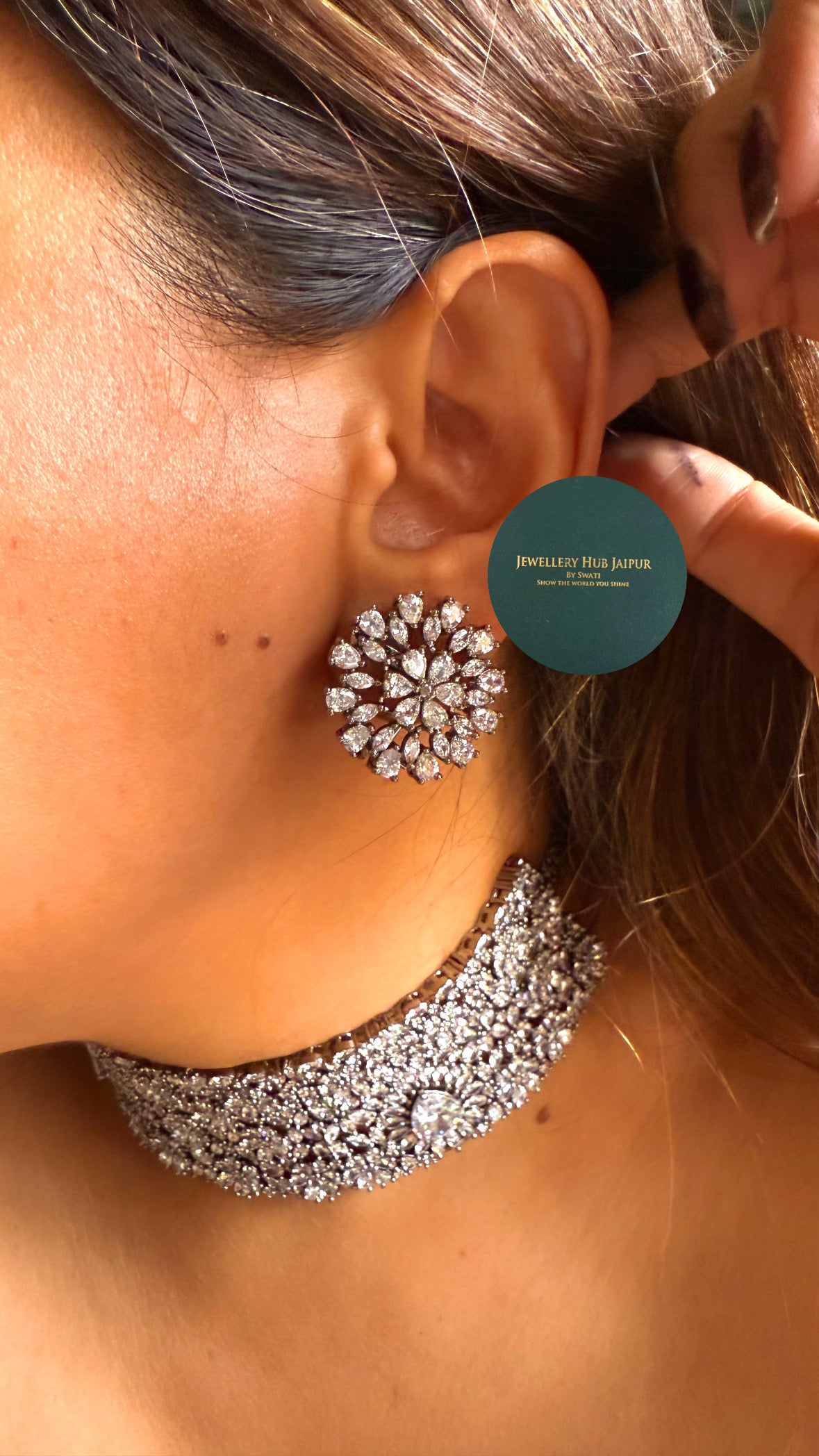 Floral cz diamond choker