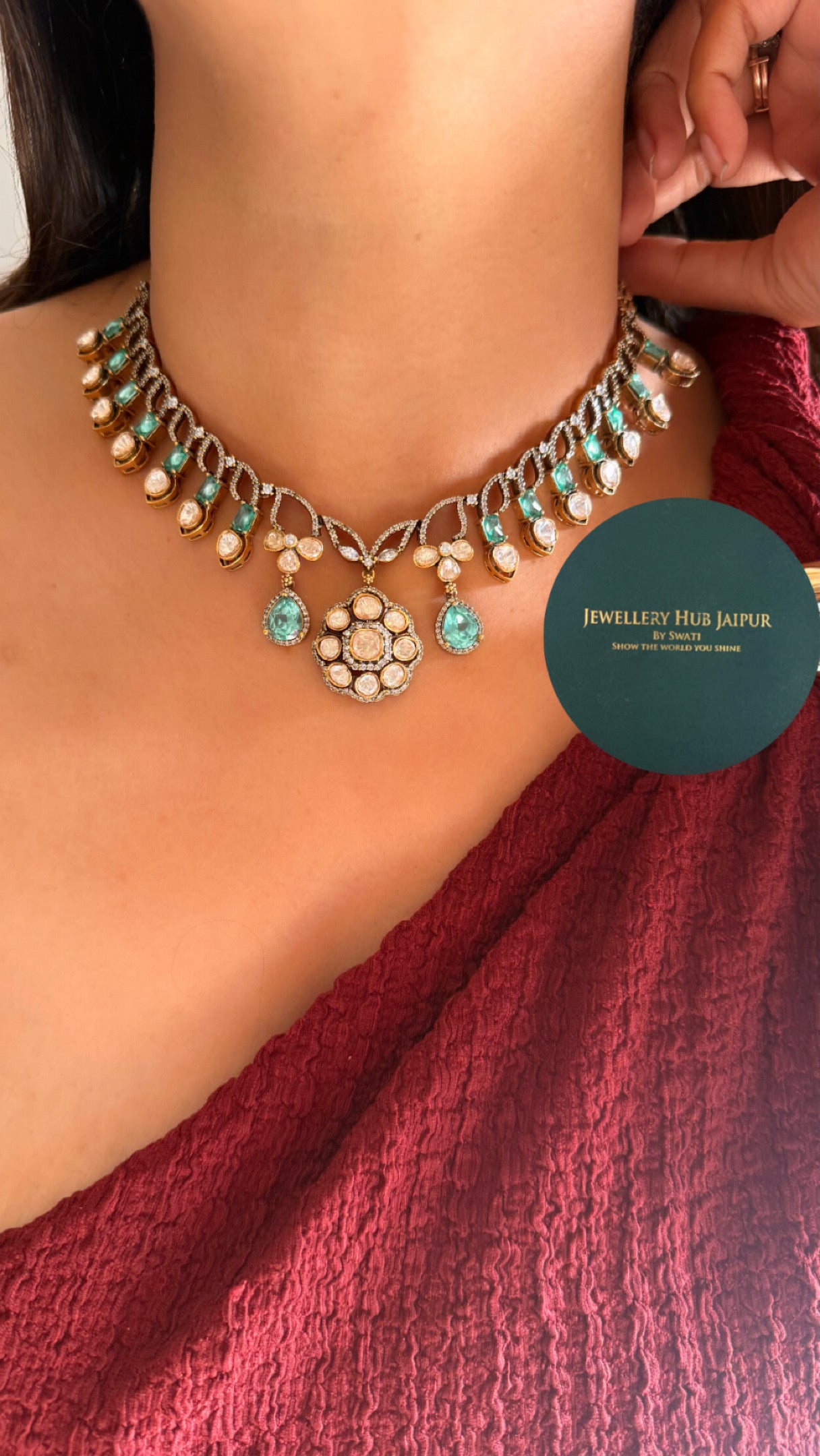 peeli polki mint minimal floral necklace