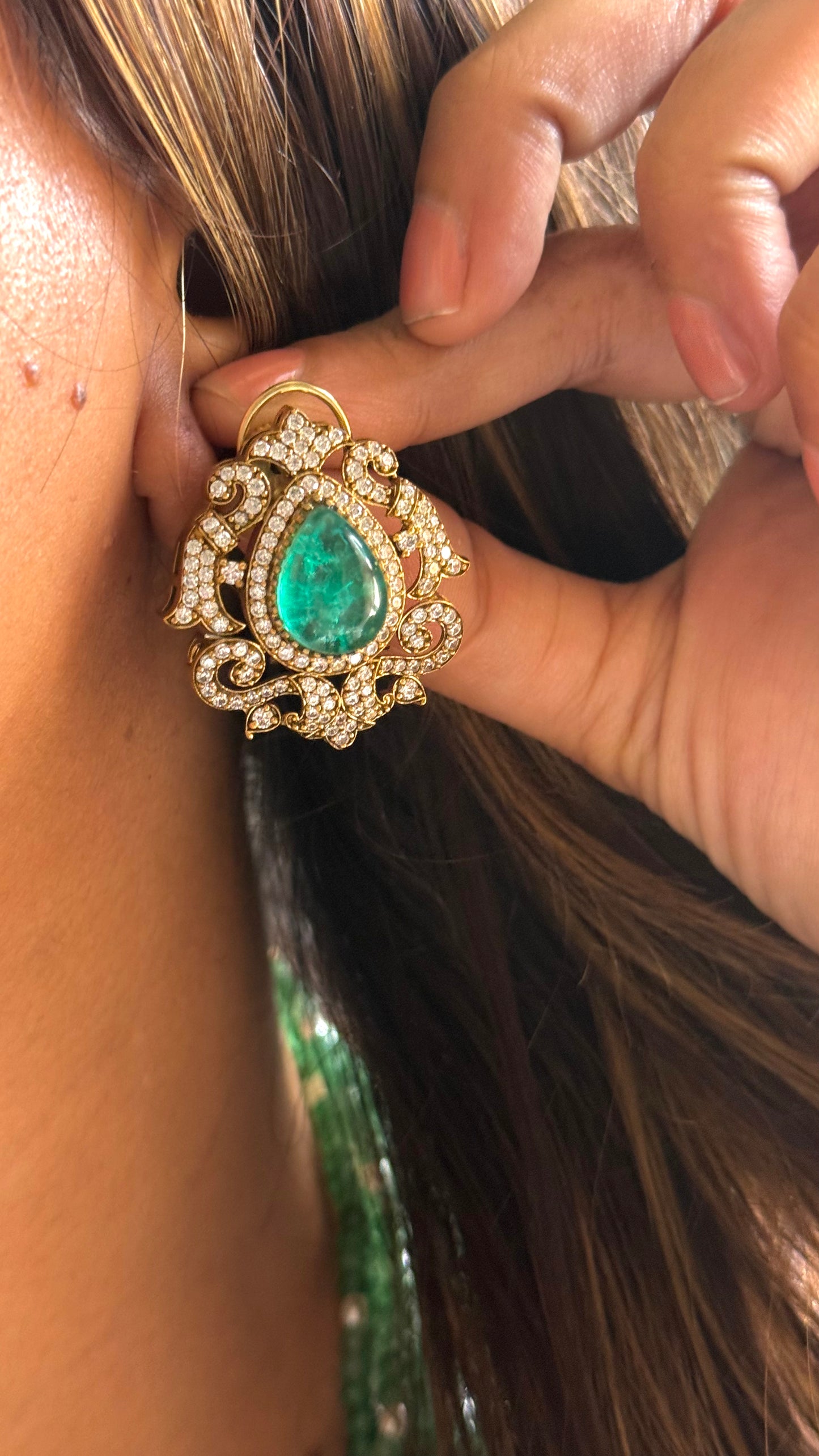 Mint & Pearl triple step pendant Victorian Necklace set