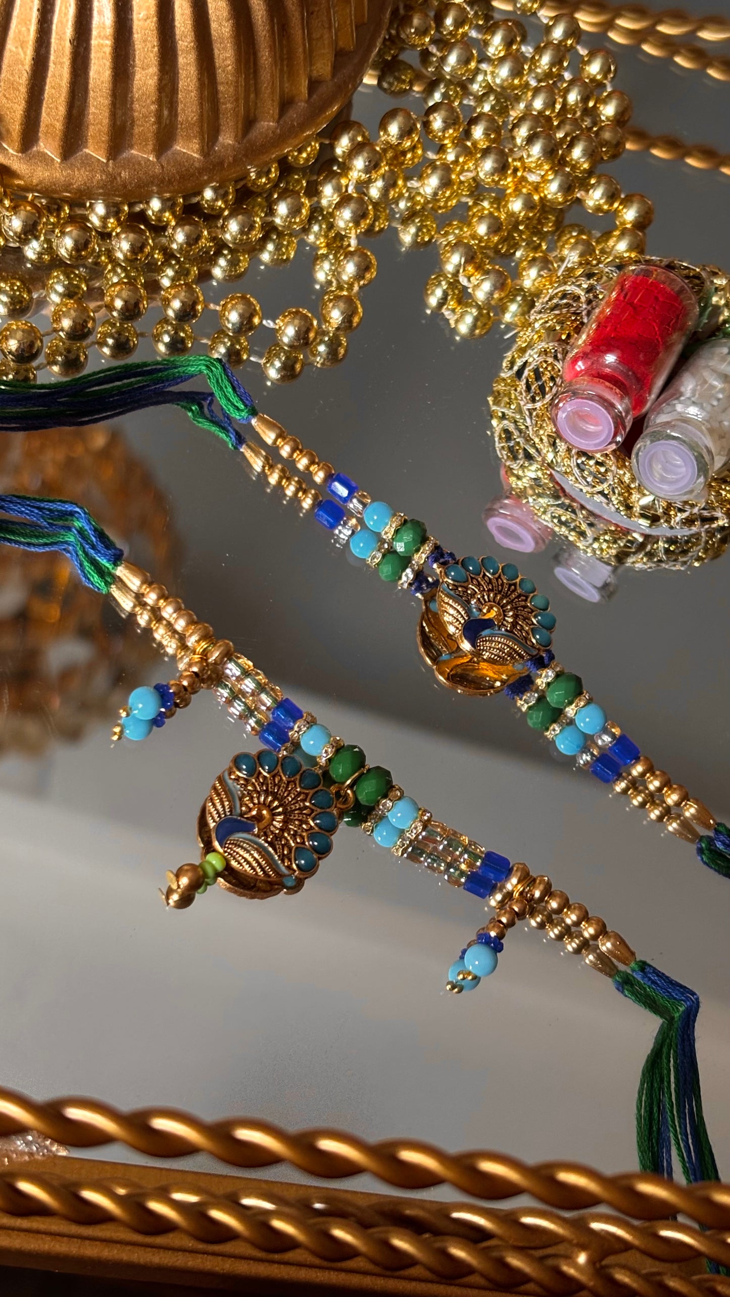 Peacock inspired  bhaiya bhabi rakhi ( shipping will be extra )