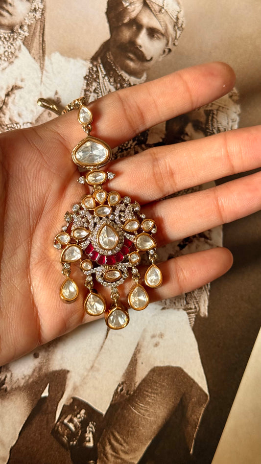 Ruby moissanite polki maangtika