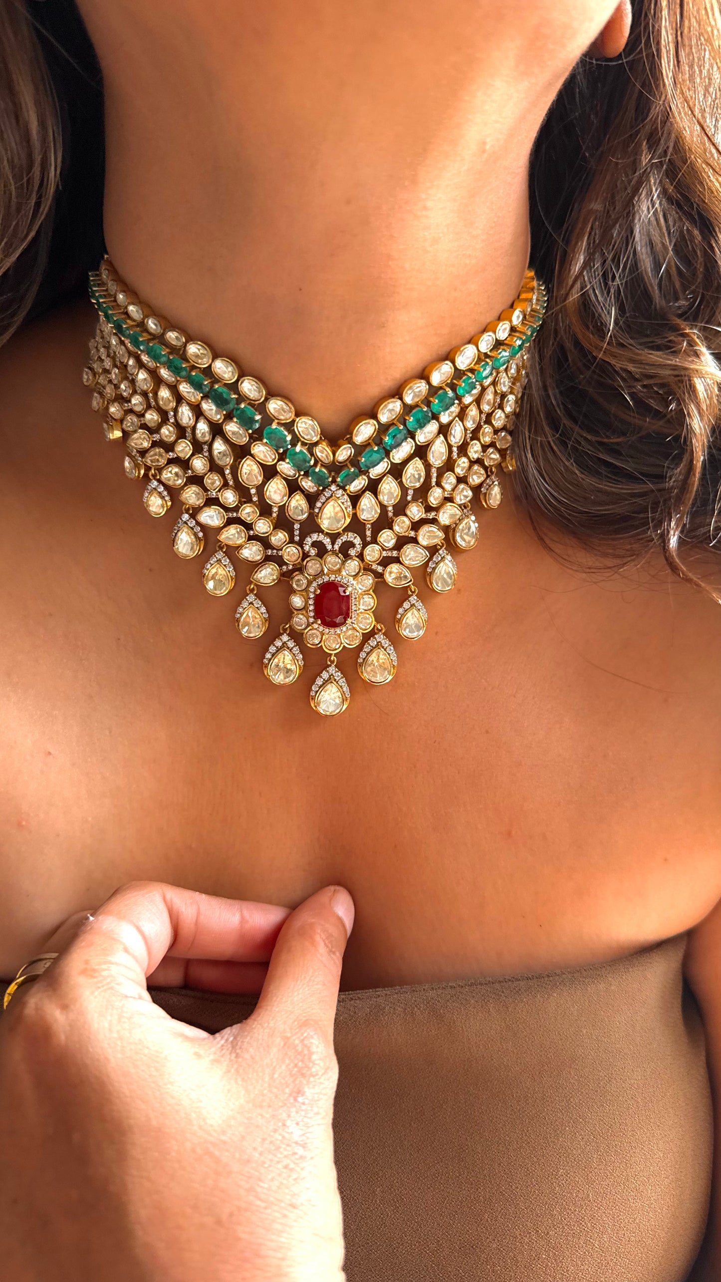 Peeli polki Ruby & Emerald designer Necklace