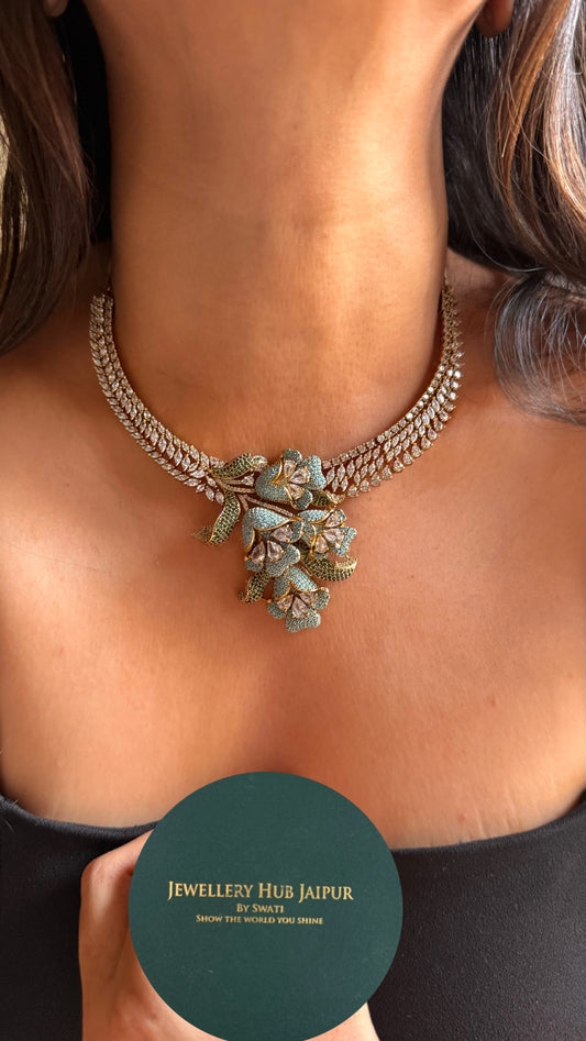 Firoza floral designer cocktail Necklace