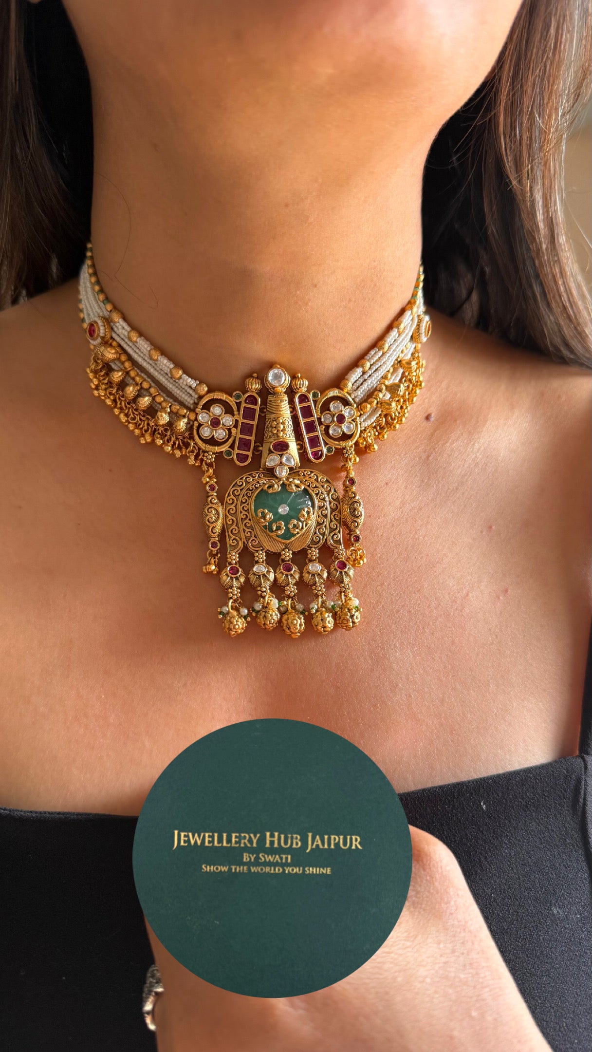 Mint peacock inspired heritage necklace